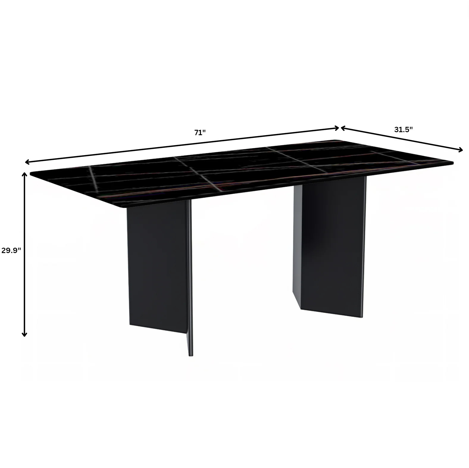 Olyra Series Modern Dining Table Black Stainless Steel Base, With 62 Black/Gold Sintered Stone Top