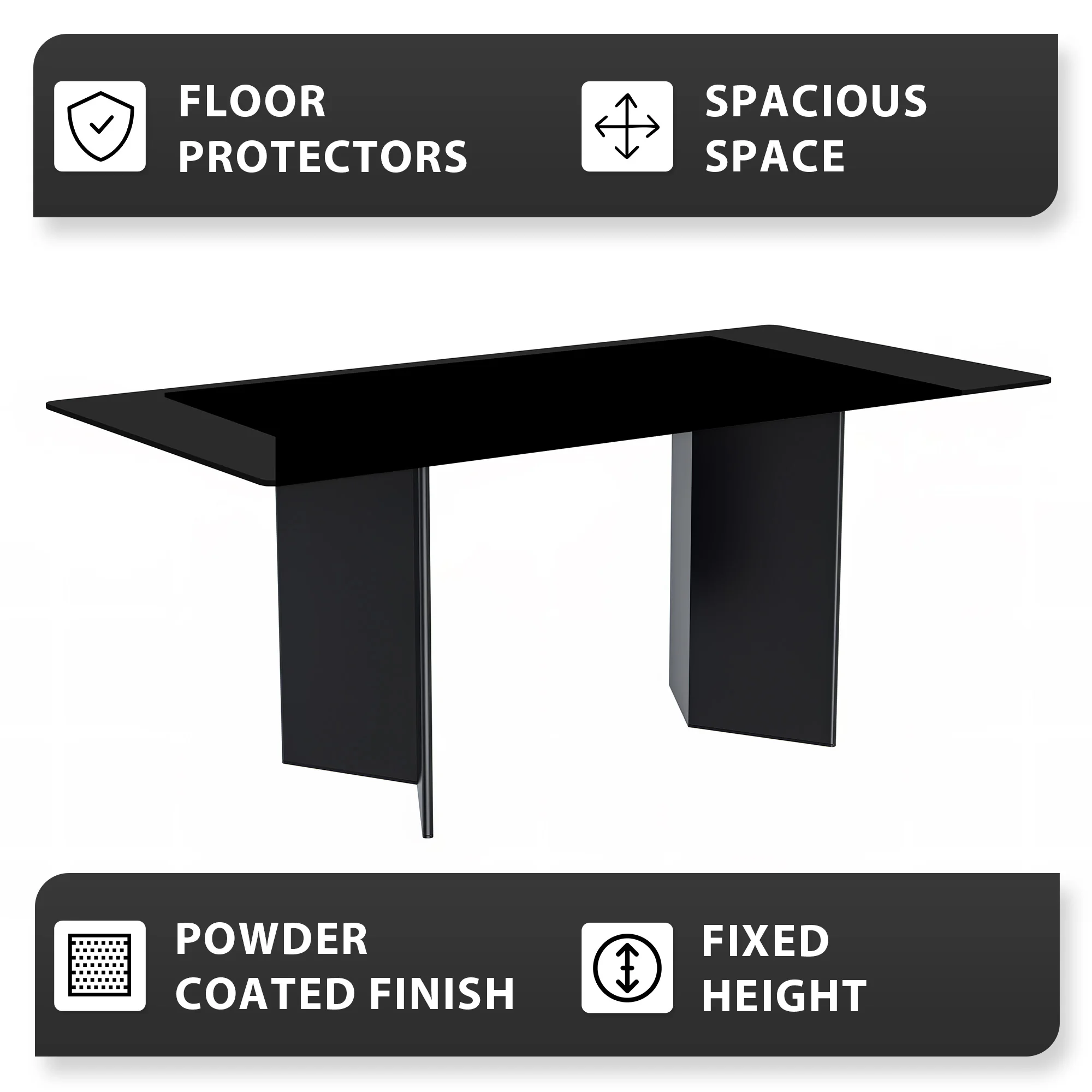 Olyra Series Modern Dining Table Black Stainless Steel Base, With 71 Black Glass Top