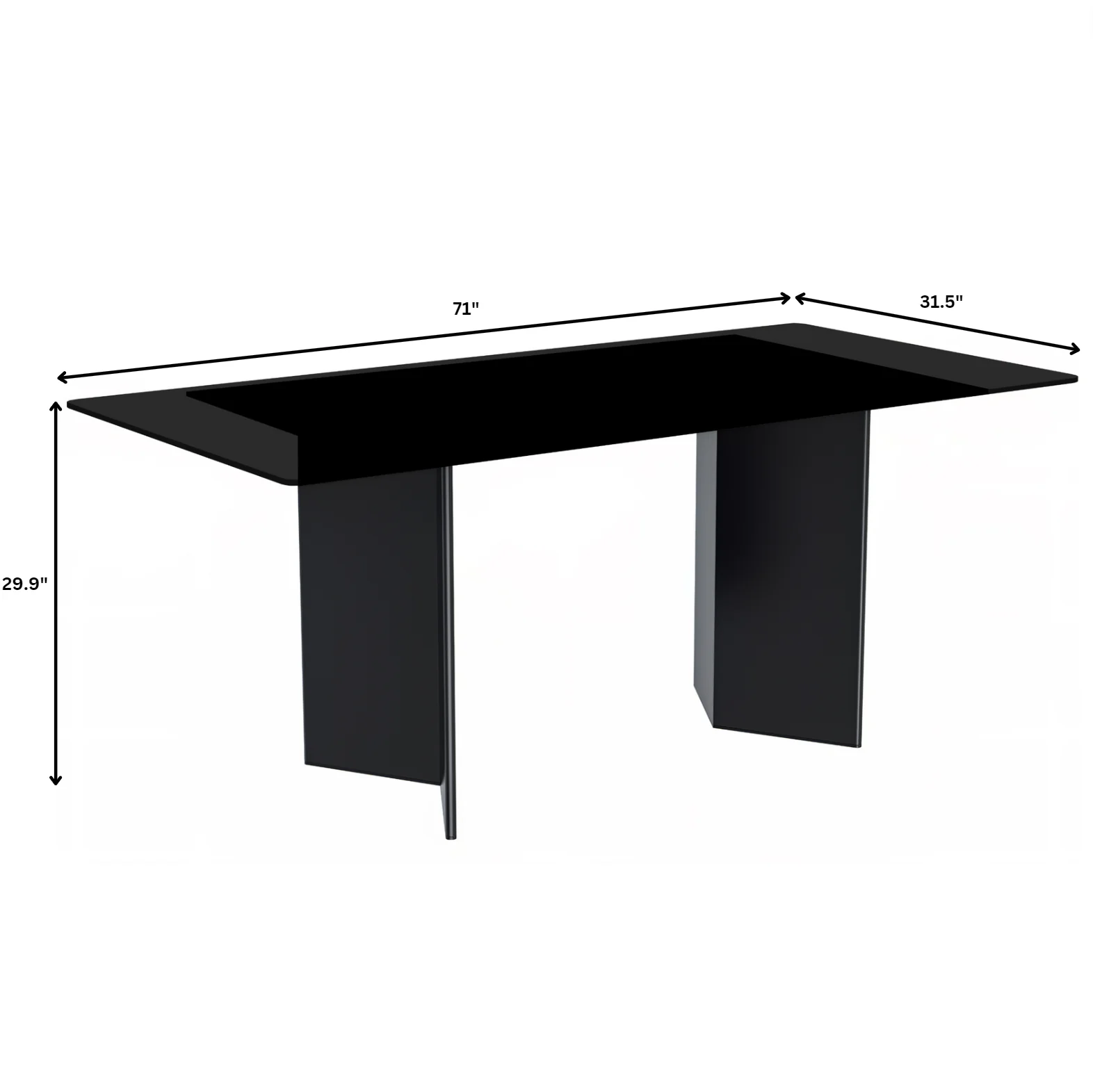 Olyra Series Modern Dining Table Black Stainless Steel Base, With 71 Black Glass Top