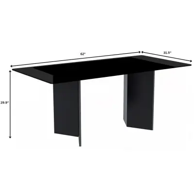 Olyra Series Modern Dining Table Black Stainless Steel Base, With 71 Black Glass Top