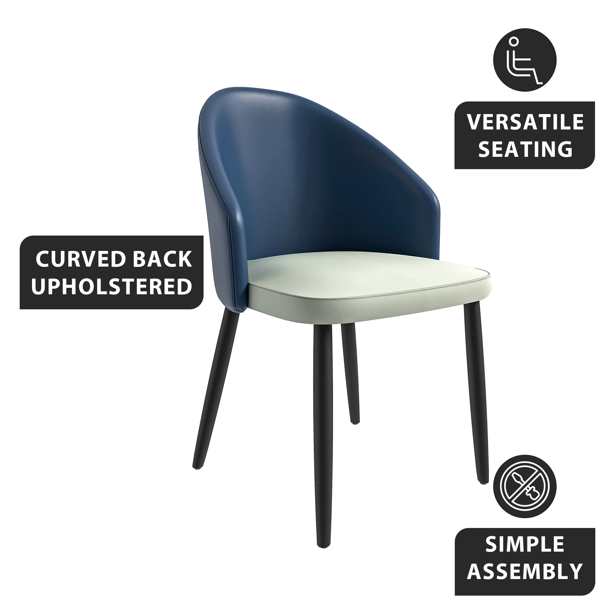 Paradiso Collection Modern Dining Seat in Blue with White Seat Set of 2