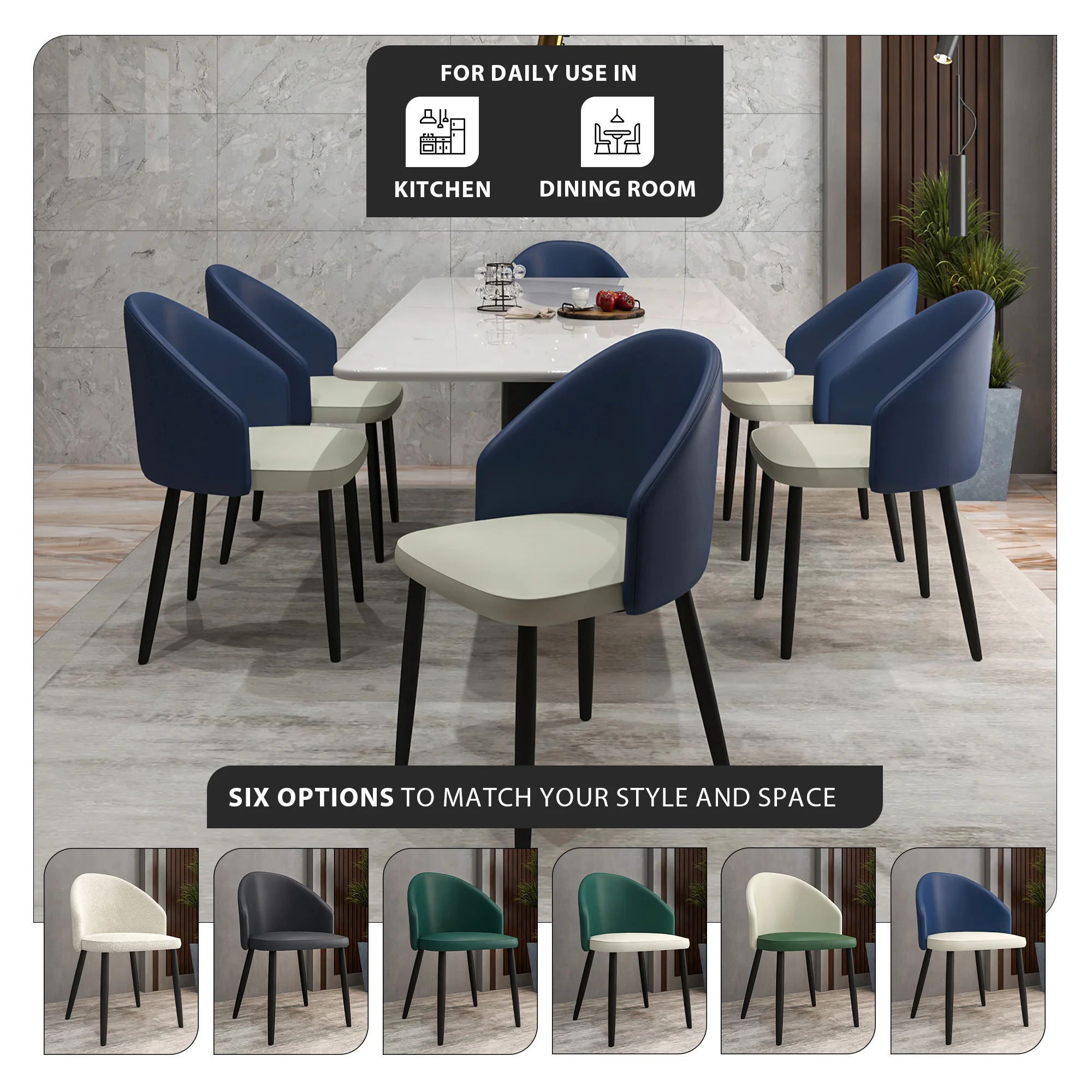 Paradiso Collection Modern Dining Seat in Blue with White Seat Set of 2
