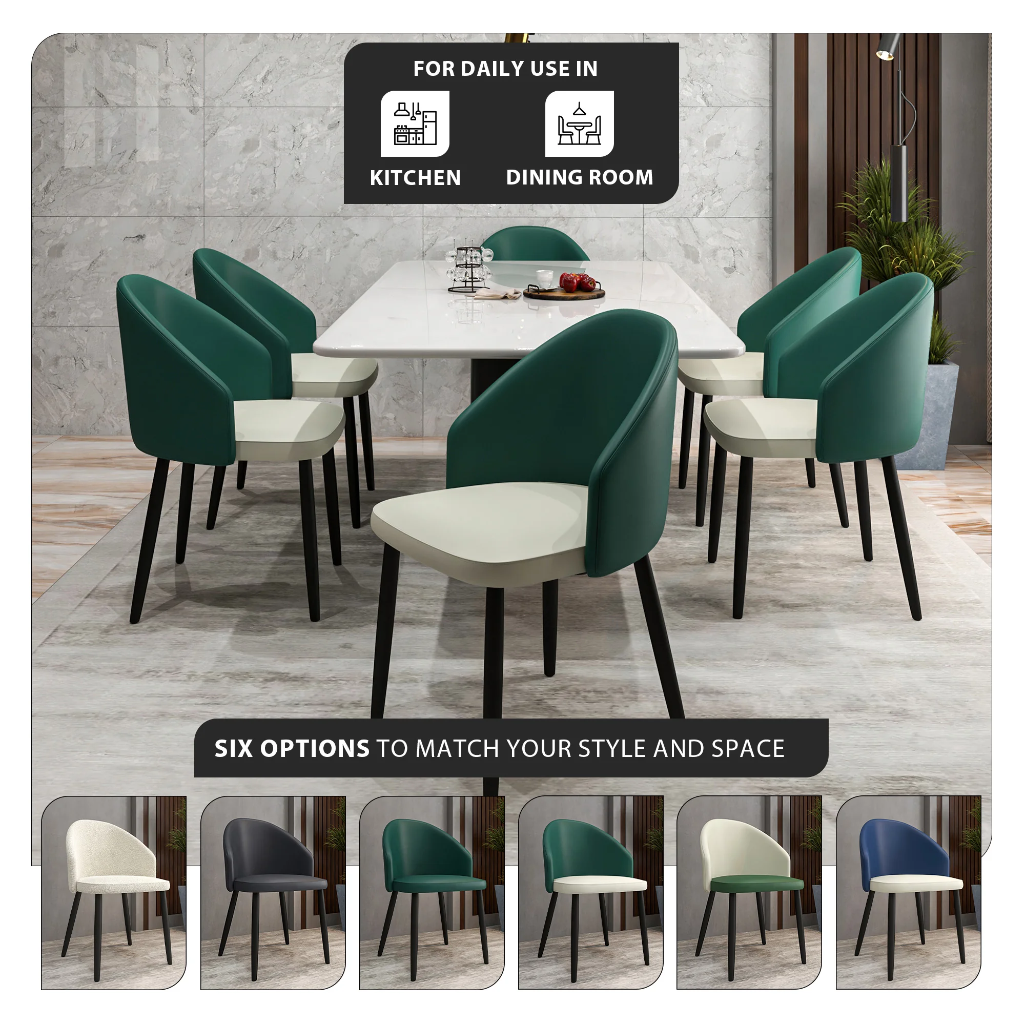 Paradiso Collection Modern Dining Seat in Green, with Light Grey Fabric Seat Set of 2