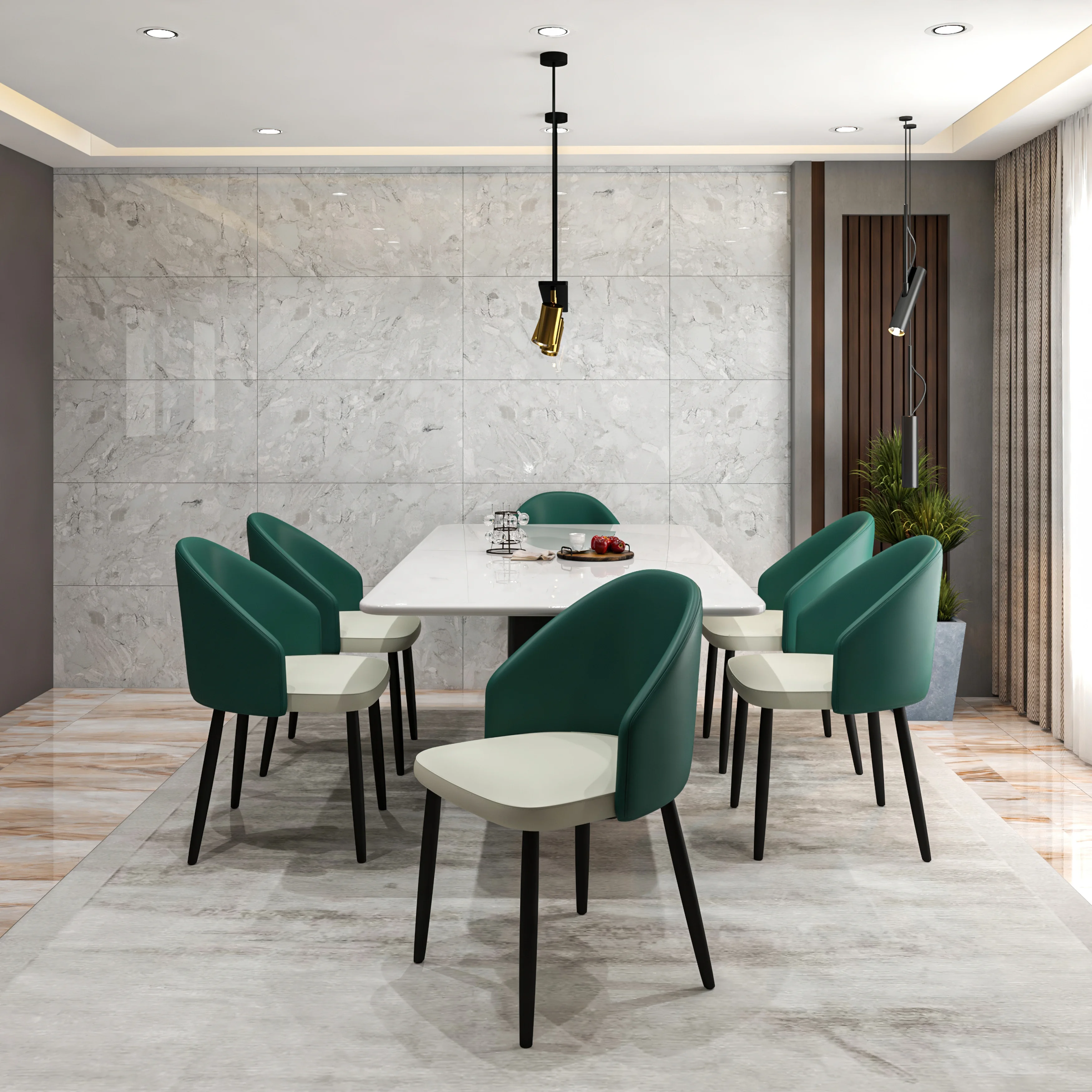 Paradiso Collection Modern Dining Seat in Green, with Light Grey Fabric Seat Set of 4