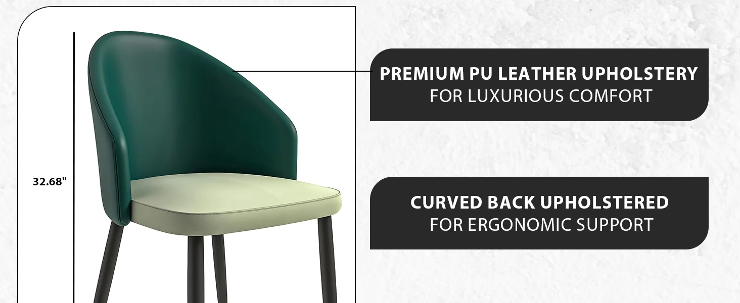 Paradiso Collection Modern Dining Seat in Green, with Light Grey Fabric Seat Set of 4