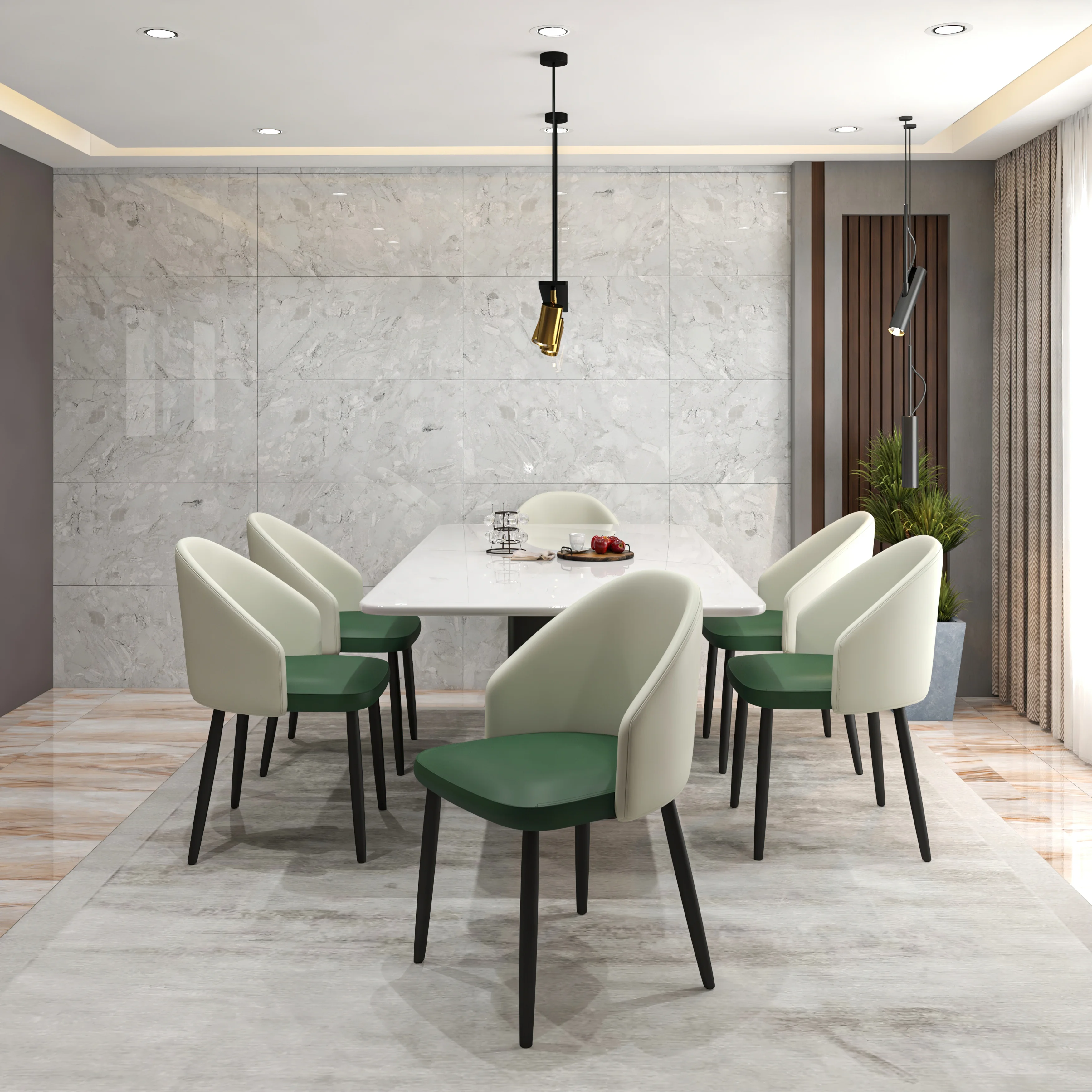 Paradiso Collection Modern Dining Seat in Toupe, with Green Fabric Seat Set of 2