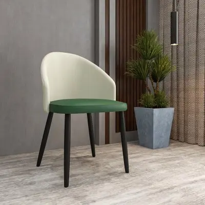 Paradiso Collection Modern Dining Seat in Toupe, with Green Fabric Seat  Set of 2