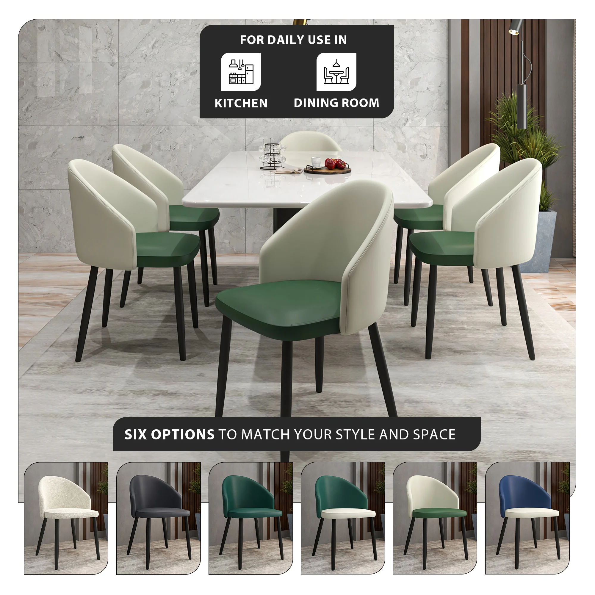 Paradiso Collection Modern Dining Seat in Toupe, with Green Fabric Seat Set of 4