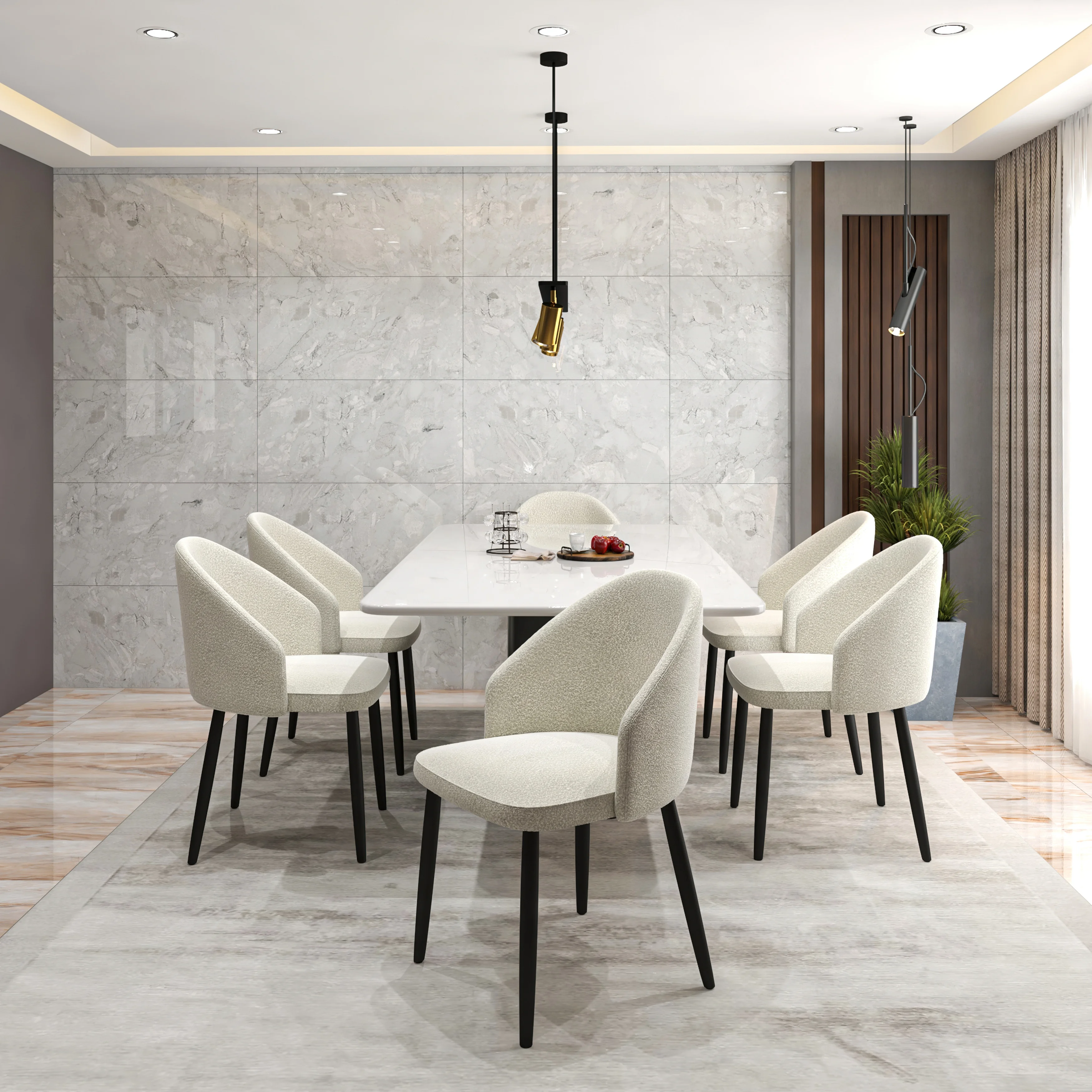 Paradiso Collection Modern Dining Seat in White Boucle Set of 2