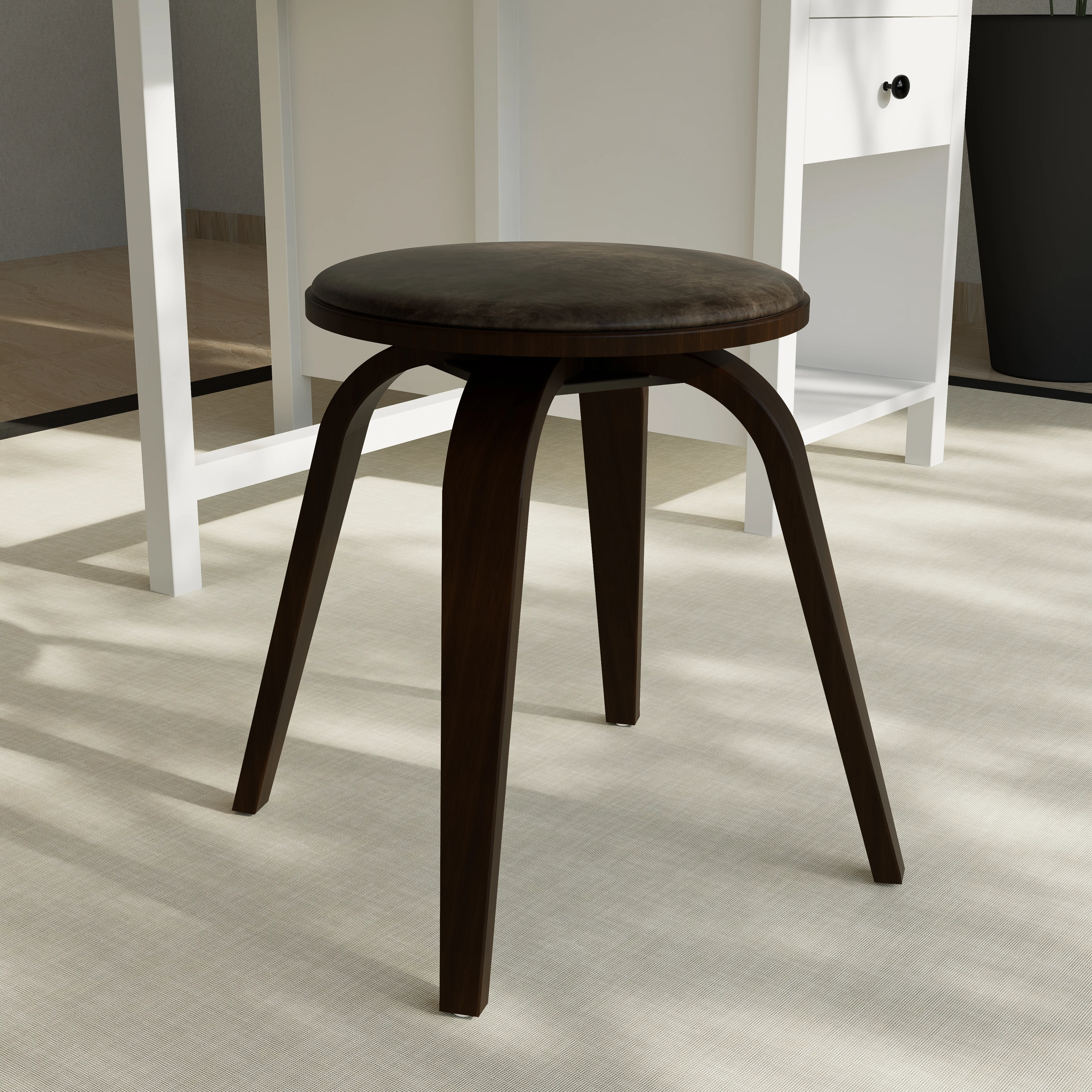 Modern Wooden Dining Stool, Dark Walnut Color in Brown, Pelya Collection By LeisureMod