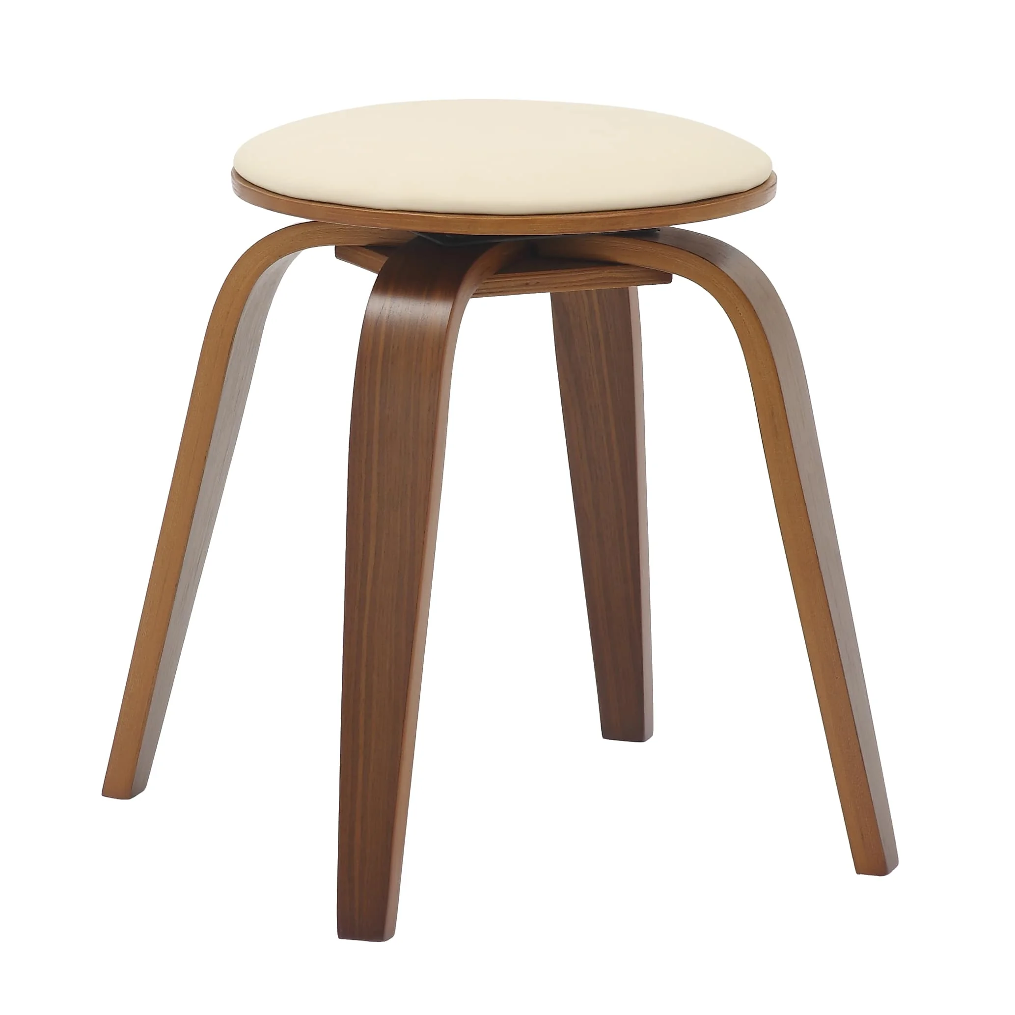 Modern Wooden Dining Stool, Walnut Color in Light Cream, Pelya Collection By LeisureMod