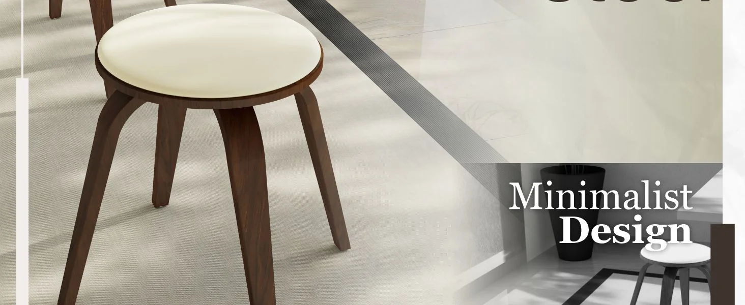 Modern Wooden Dining Stool, Walnut Color in Light Cream, Pelya Collection By LeisureMod
