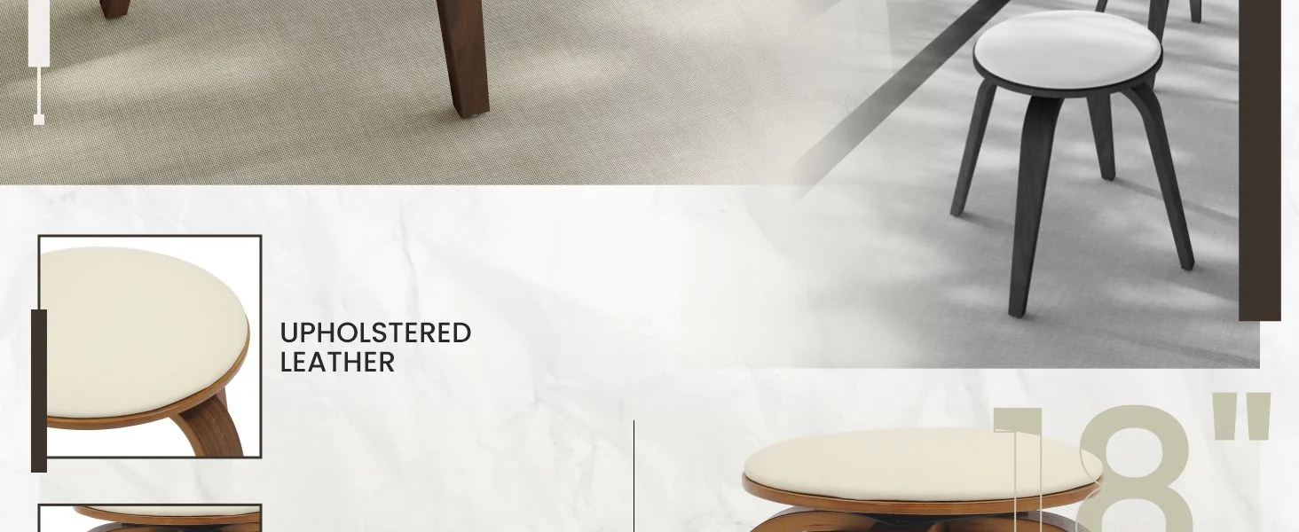 Modern Wooden Dining Stool, Walnut Color in Light Cream, Pelya Collection By LeisureMod