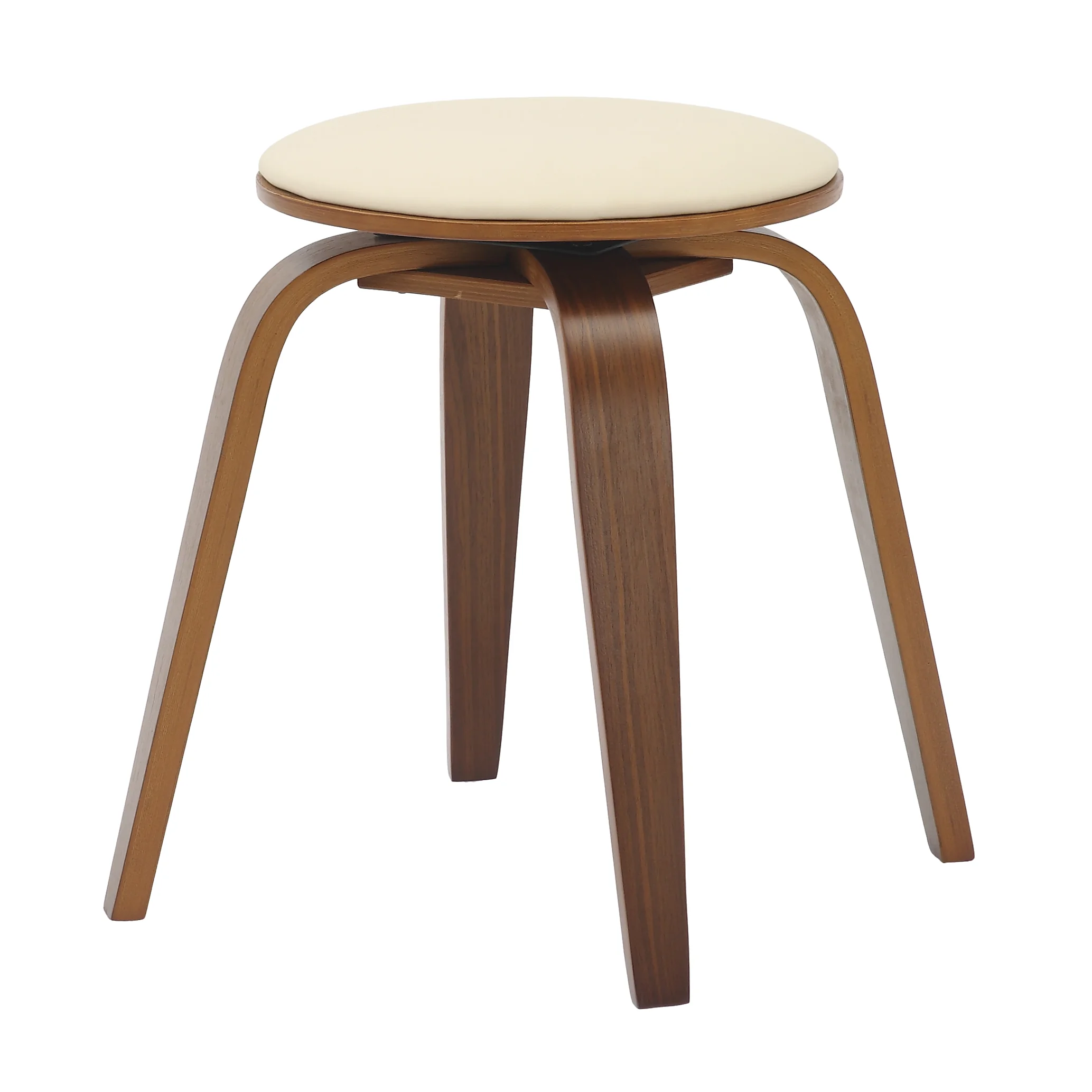 Modern Wooden Dining Stool, Walnut Color in Light Cream, Pelya Collection By LeisureMod