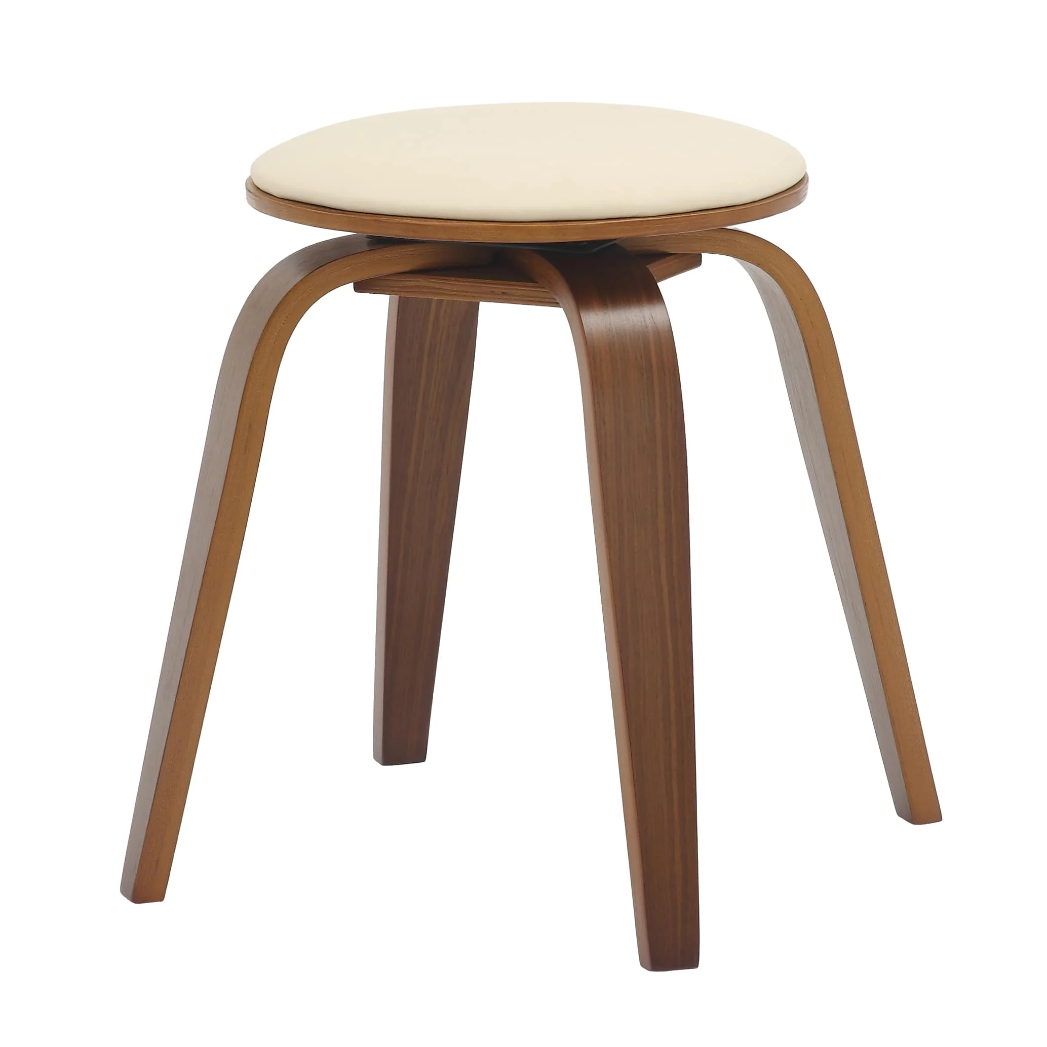 Modern Wooden Dining Stool, Walnut Color in Light Cream, Pelya Collection By LeisureMod