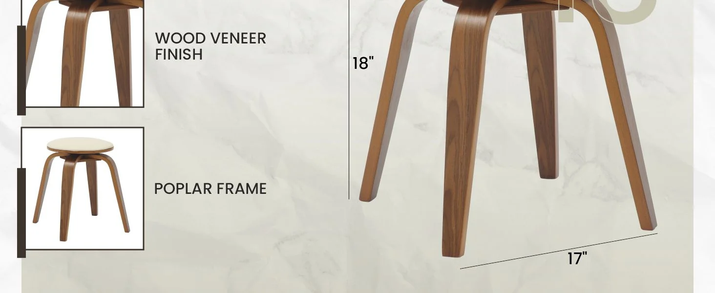 Modern Wooden Dining Stool, Walnut Color in Light Taupe, Pelya Collection By LeisureMod