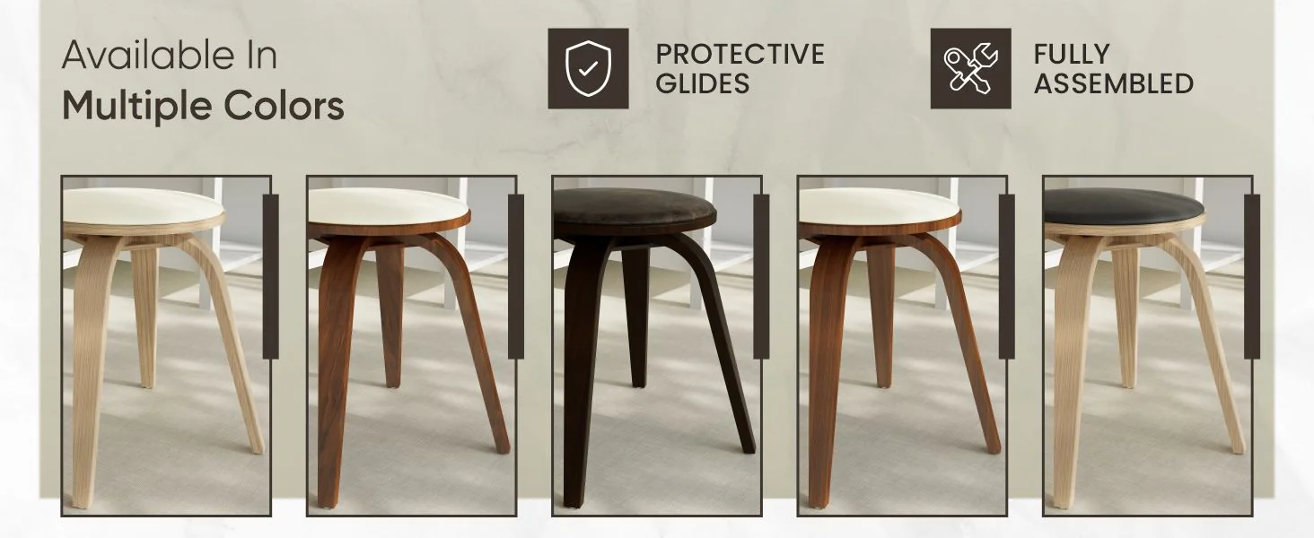 Modern Wooden Dining Stool, Walnut Color in Light Taupe, Pelya Collection By LeisureMod