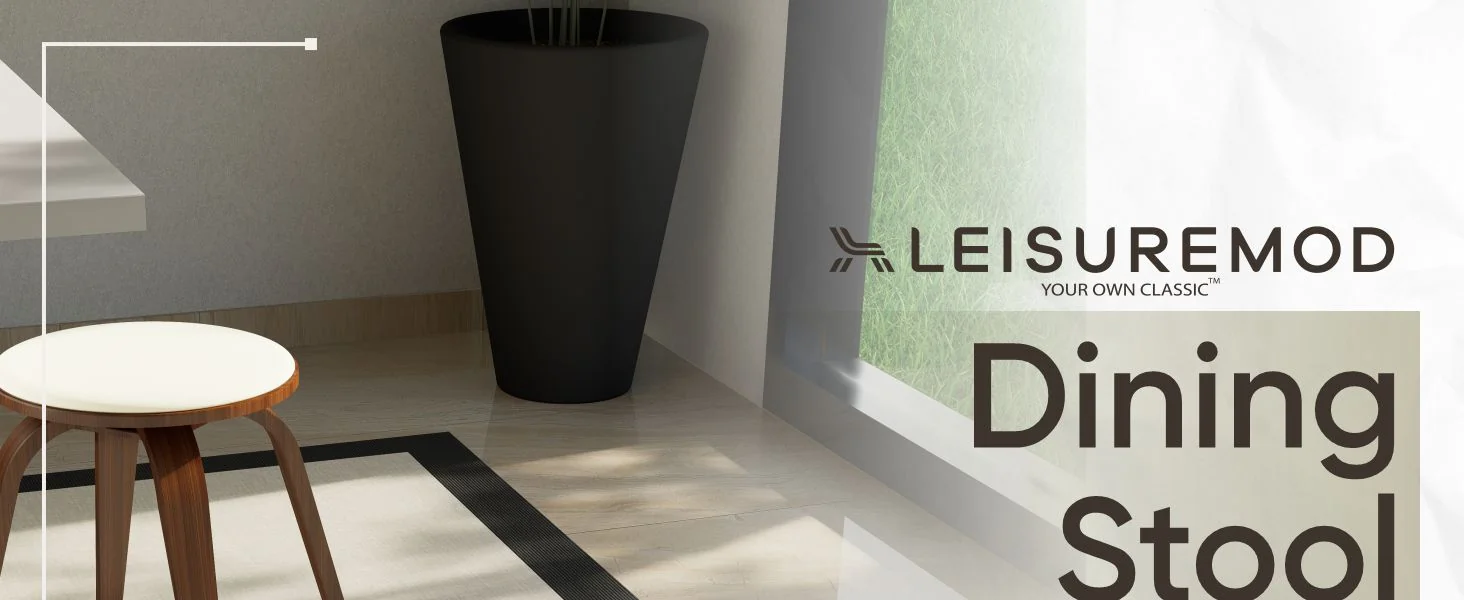 Modern Wooden Dining Stool, Walnut Color in Light Taupe, Pelya Collection By LeisureMod