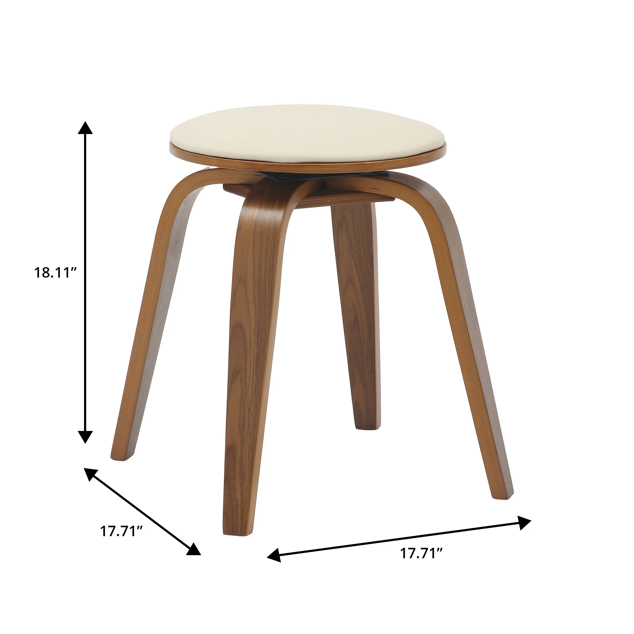 Modern Wooden Dining Stool, Walnut Color in Light Taupe, Pelya Collection By LeisureMod