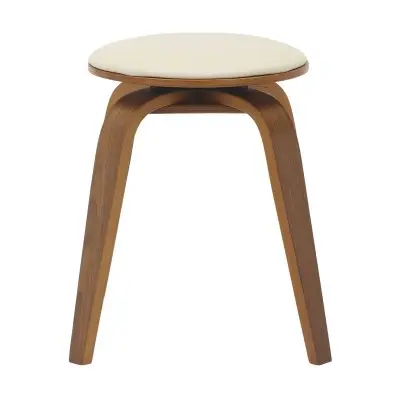 Modern Wooden Dining Stool, Walnut Color in Light Taupe, Pelya Collection By LeisureMod