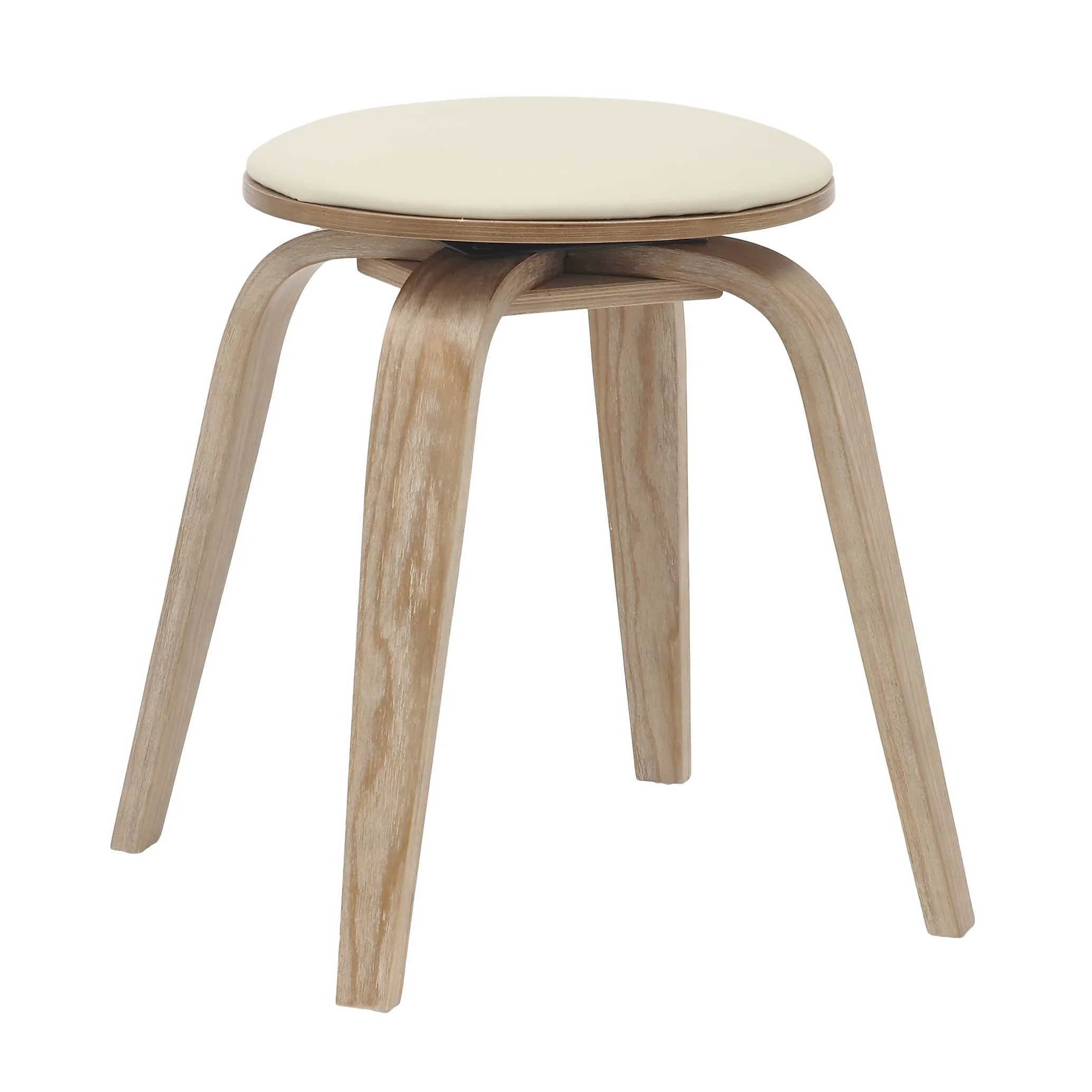 Modern Wooden Dining Stool, Washed Walnut Color in Taupe, Pelya Collection By LeisureMod