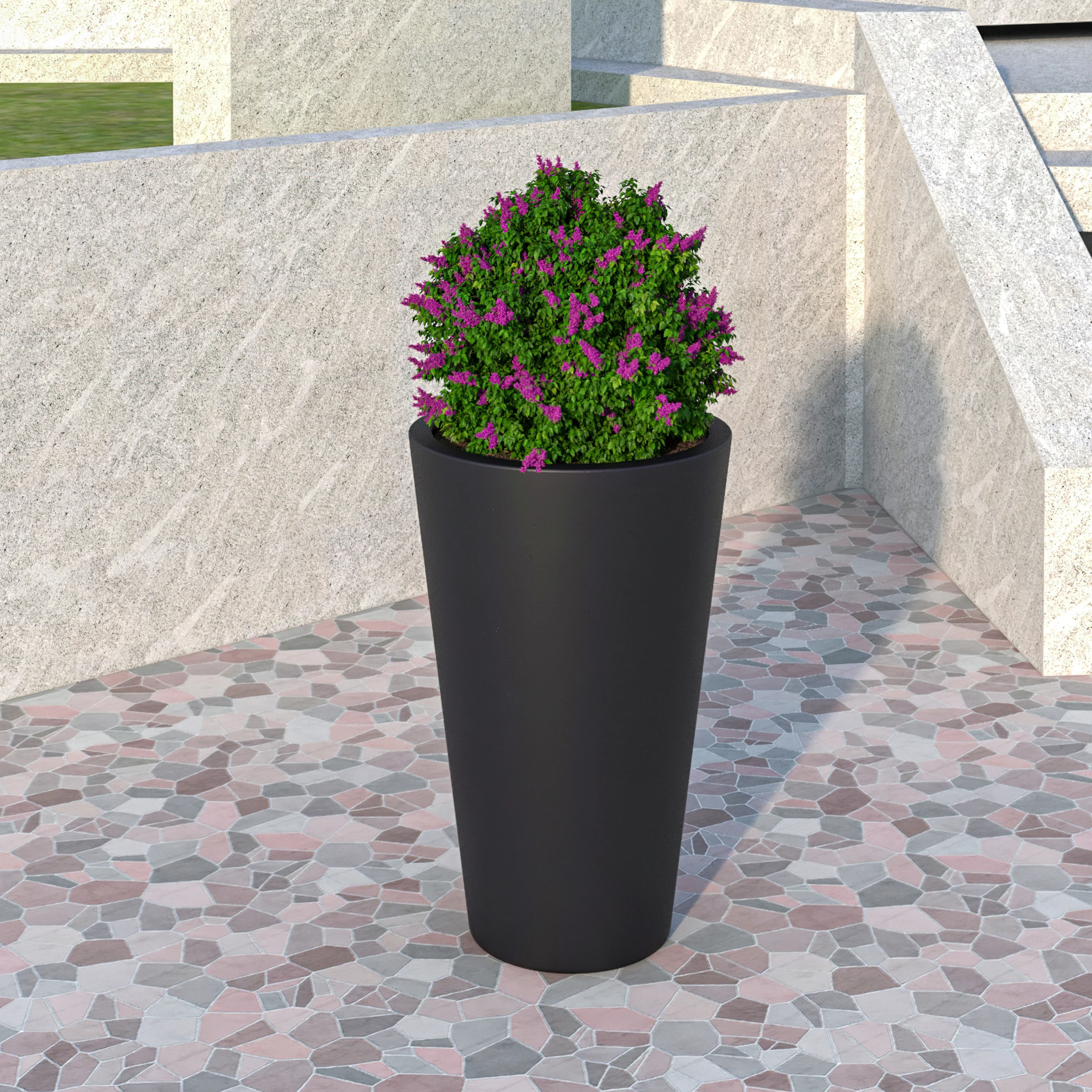 Pebble Series Poly Stone Planter 11.8" Dia 19.7" High in Black