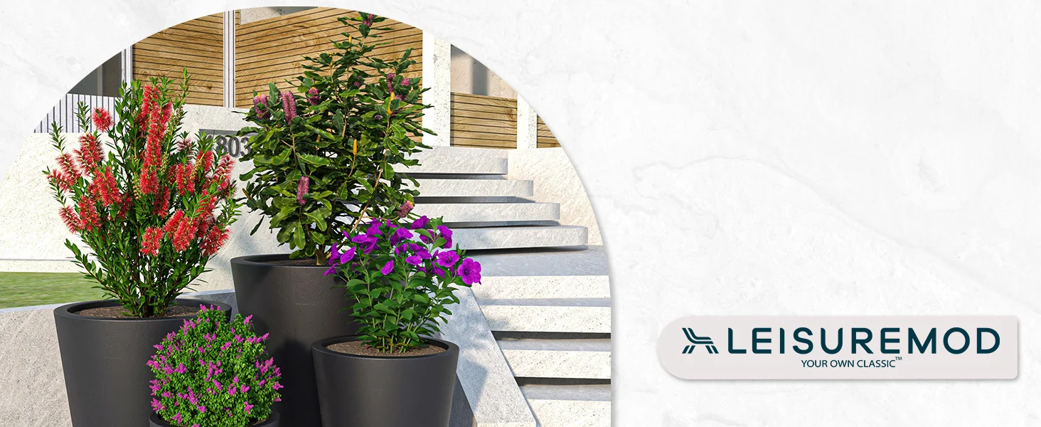 Pebble Series Poly Stone Planter 11.8" Dia 19.7" High in Black