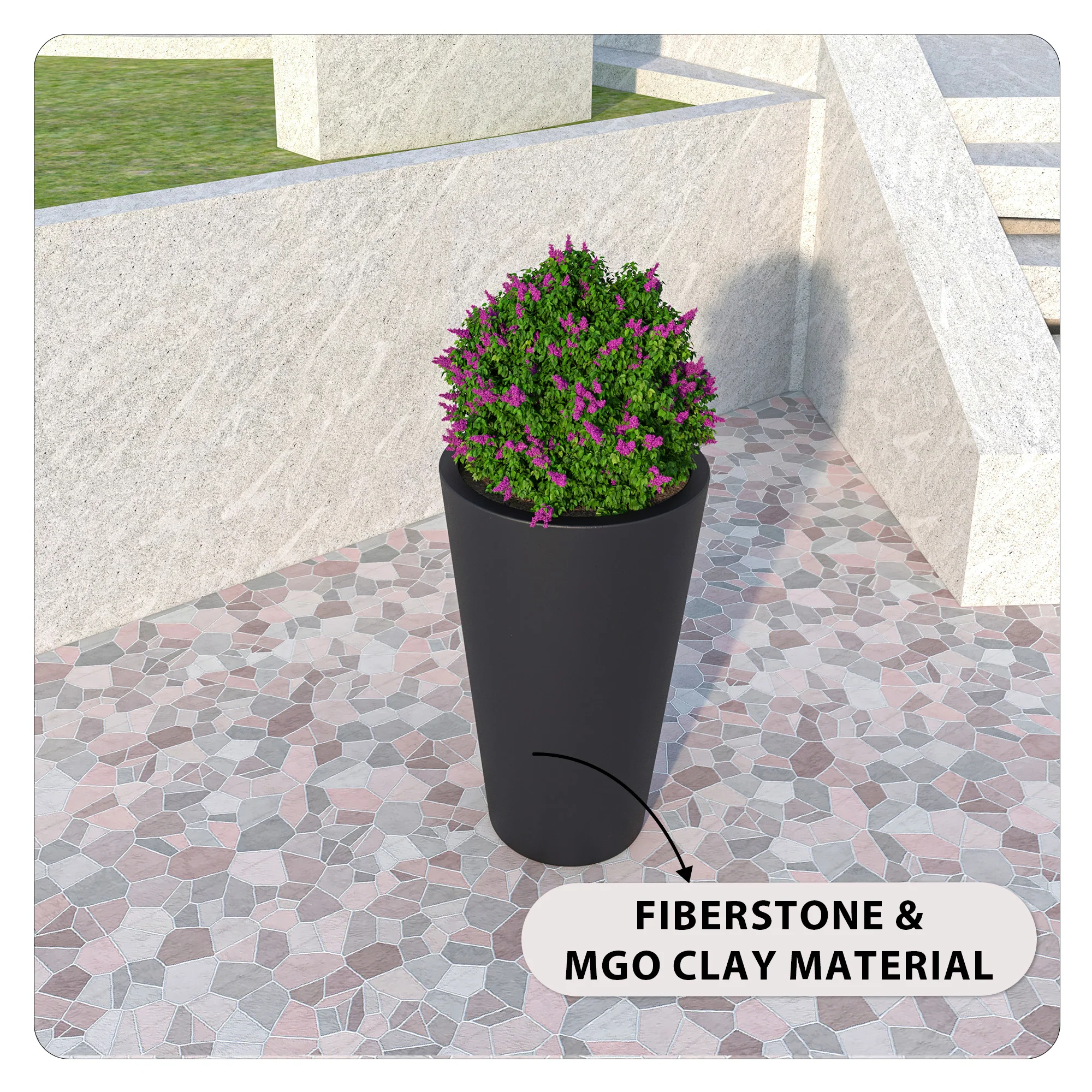 Pebble Series Poly Stone Planter 11.8" Dia 19.7" High in Black