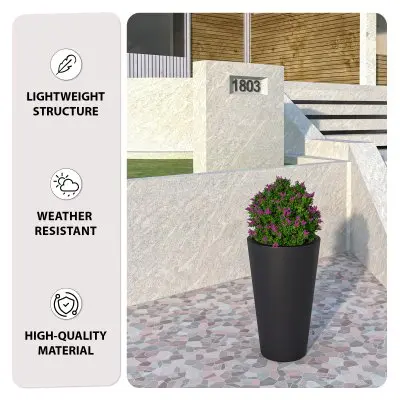 Pebble Series Poly Stone Planter 11.8" Dia 19.7" High in Black