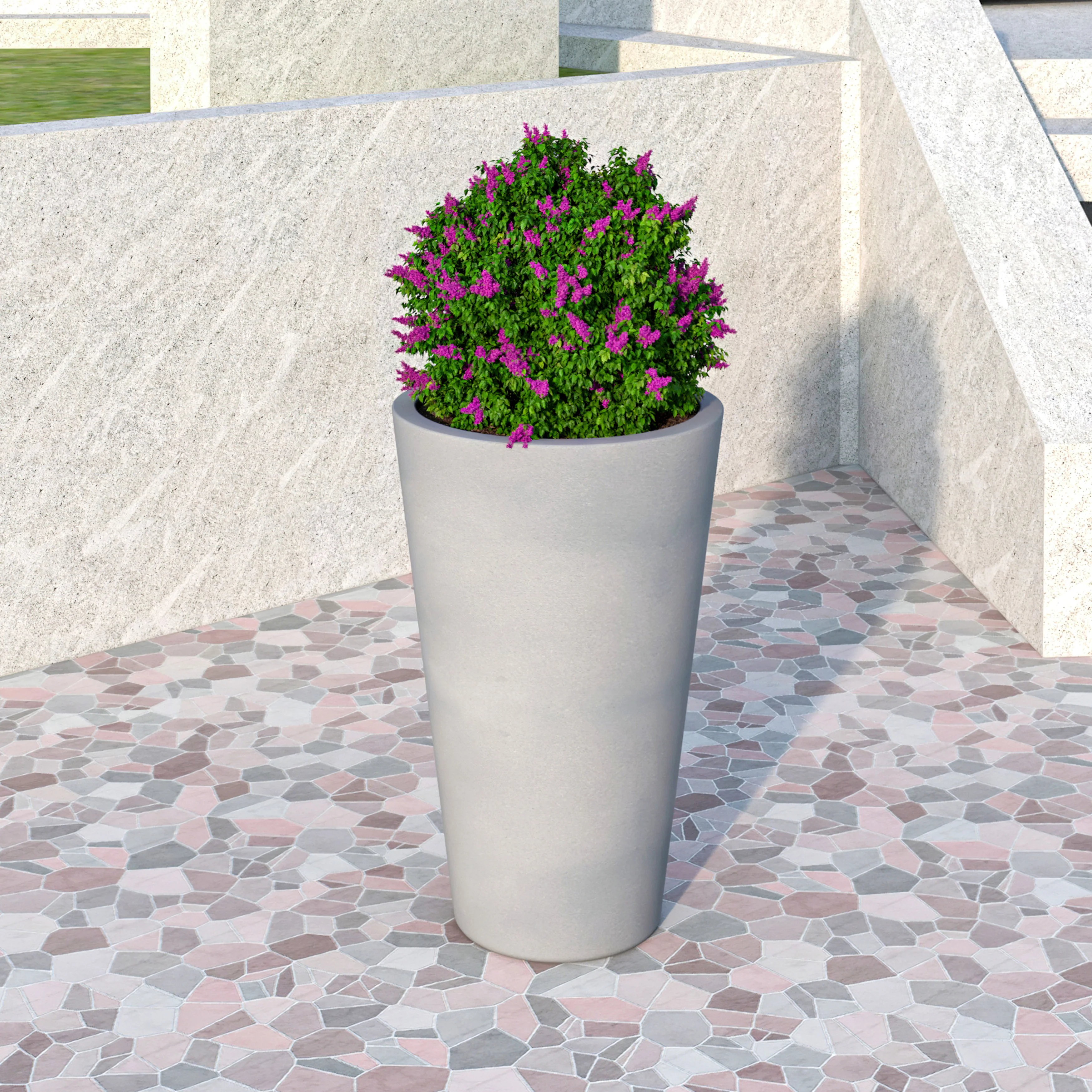 Pebble Series Poly Stone Planter 11.8" Dia 19.7" High in Grey
