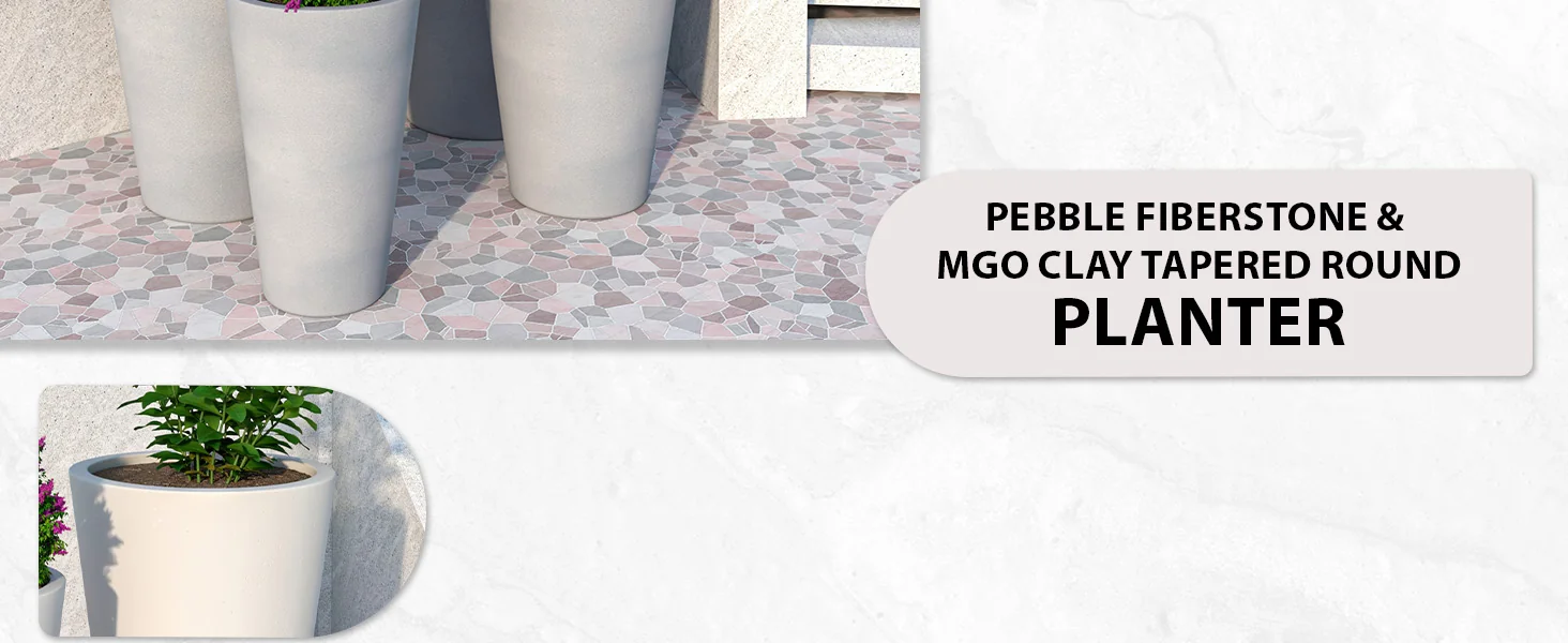 Pebble Series Poly Stone Planter 11.8" Dia 19.7" High in Grey