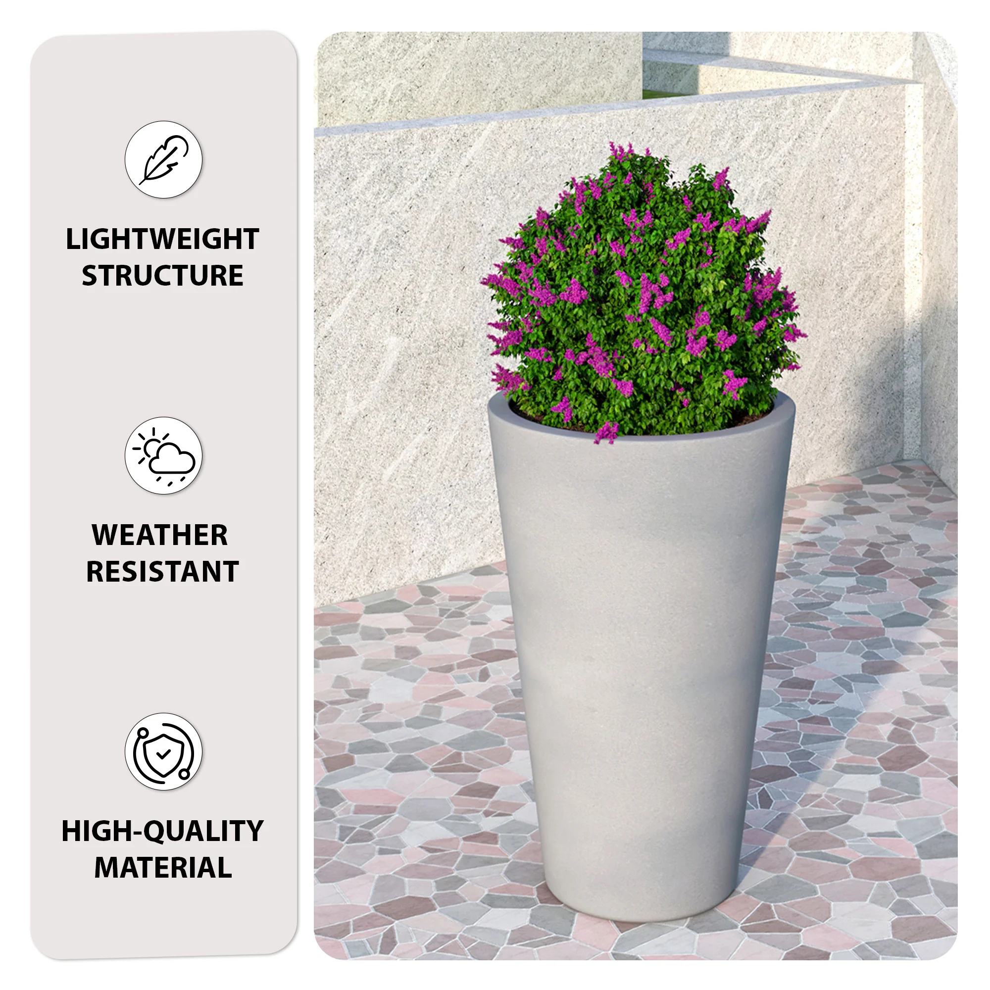 Pebble Series Poly Stone Planter 11.8" Dia 19.7" High in Grey