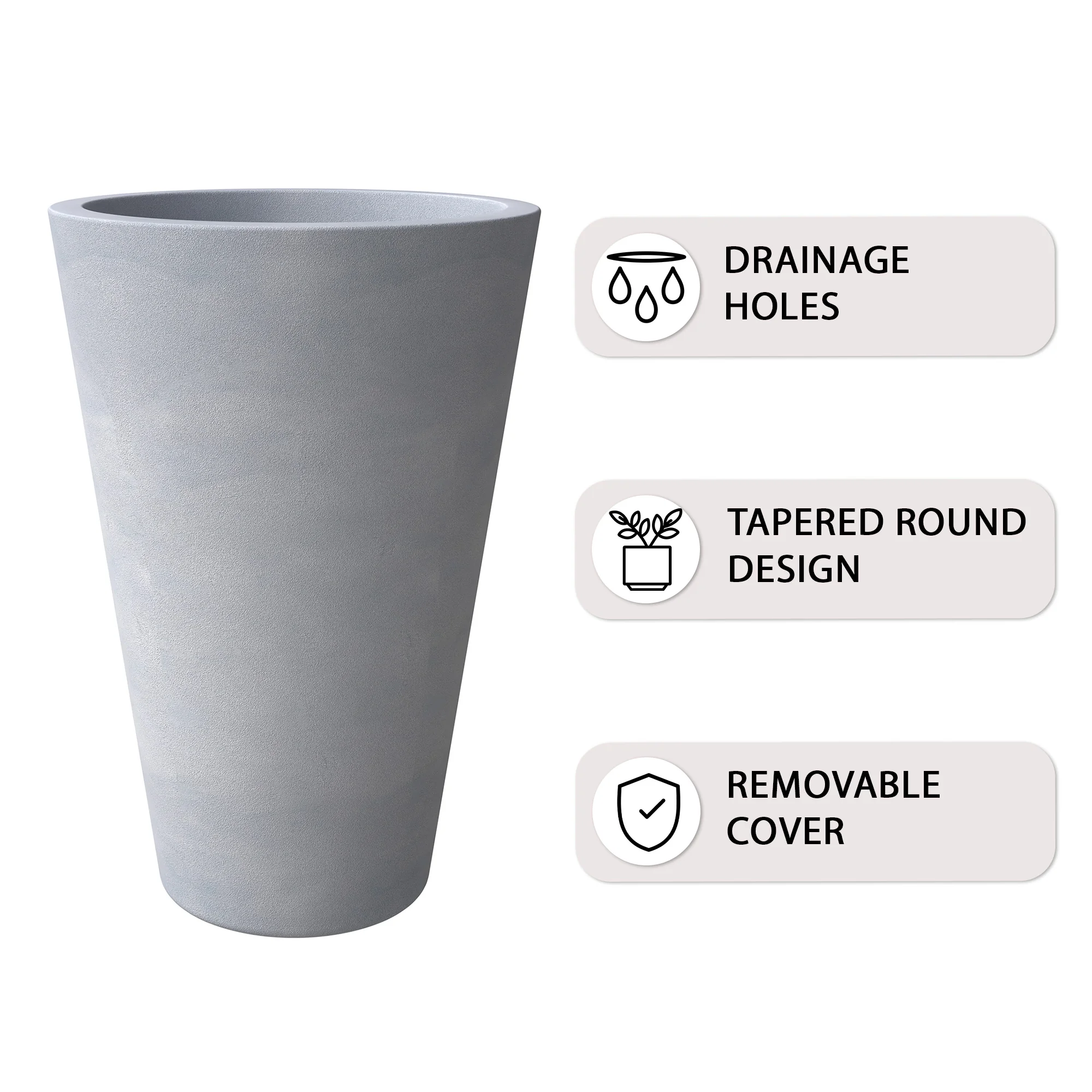 Pebble Series Poly Stone Planter 11.8" Dia 19.7" High in Grey