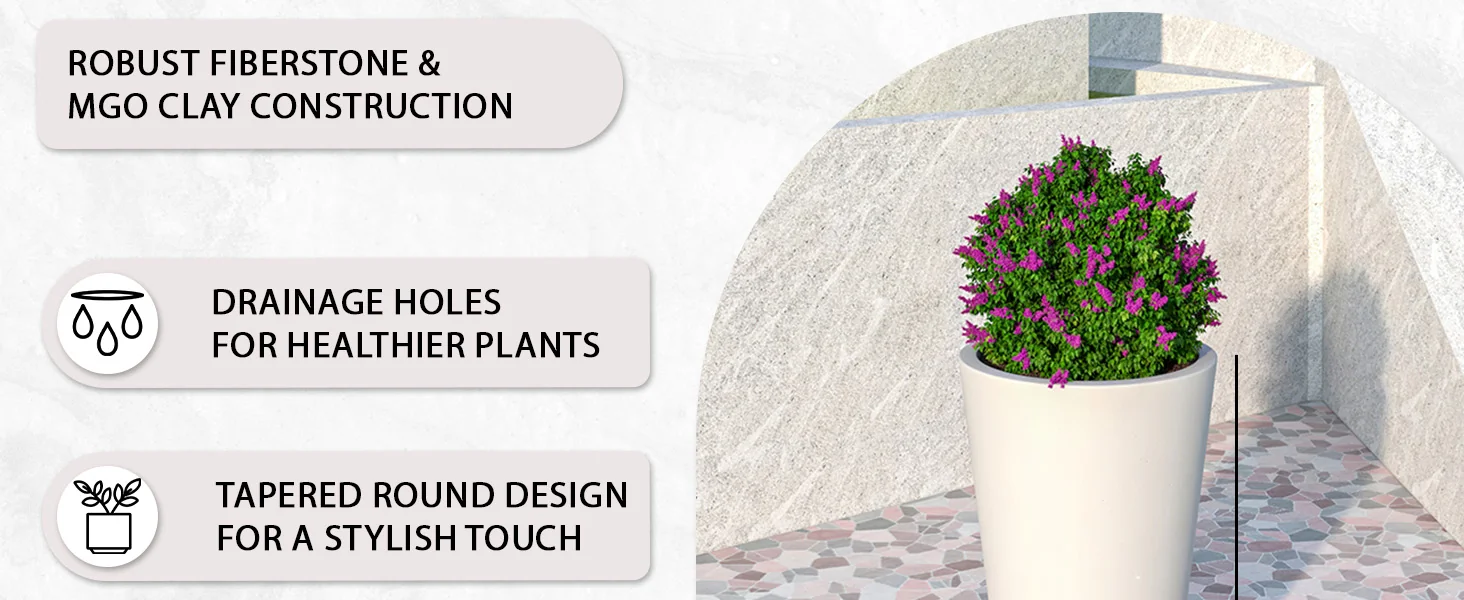 Pebble Series Poly Stone Planter 11.8" Dia 19.7" High in White