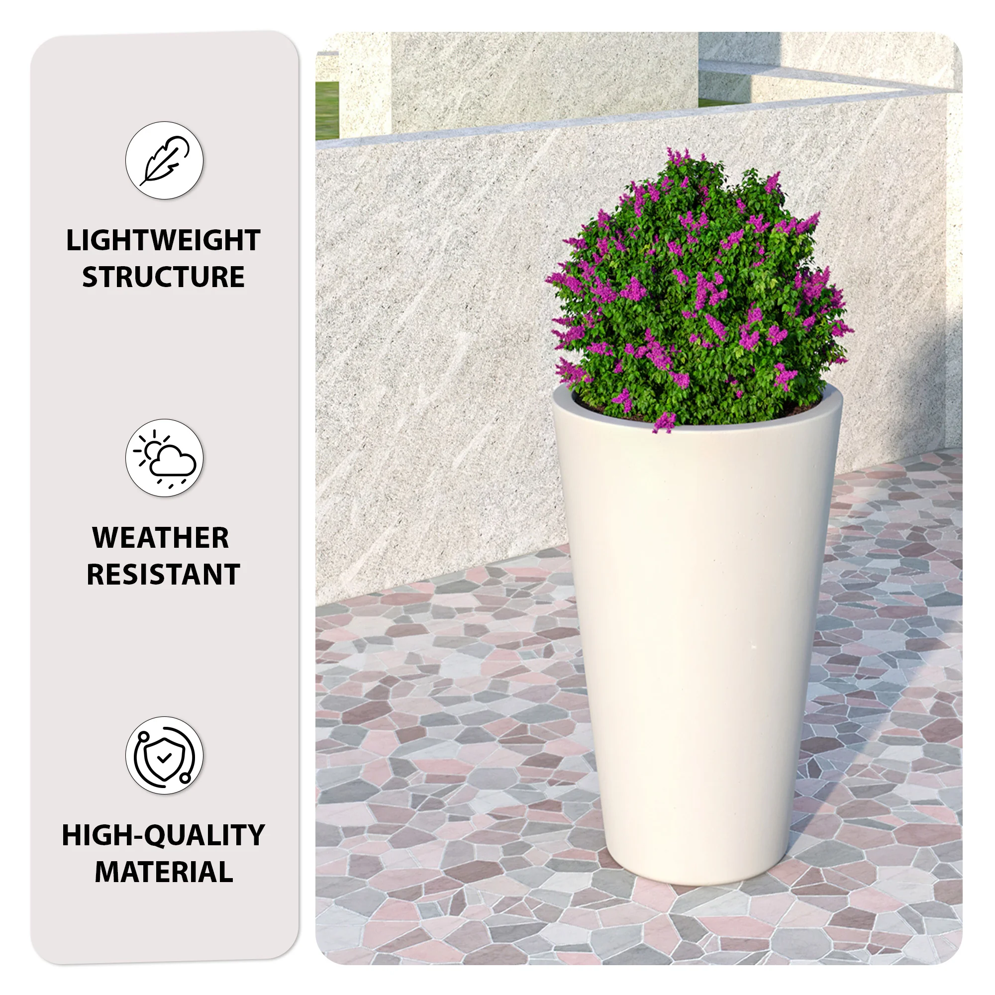 Pebble Series Poly Stone Planter 11.8" Dia 19.7" High in White