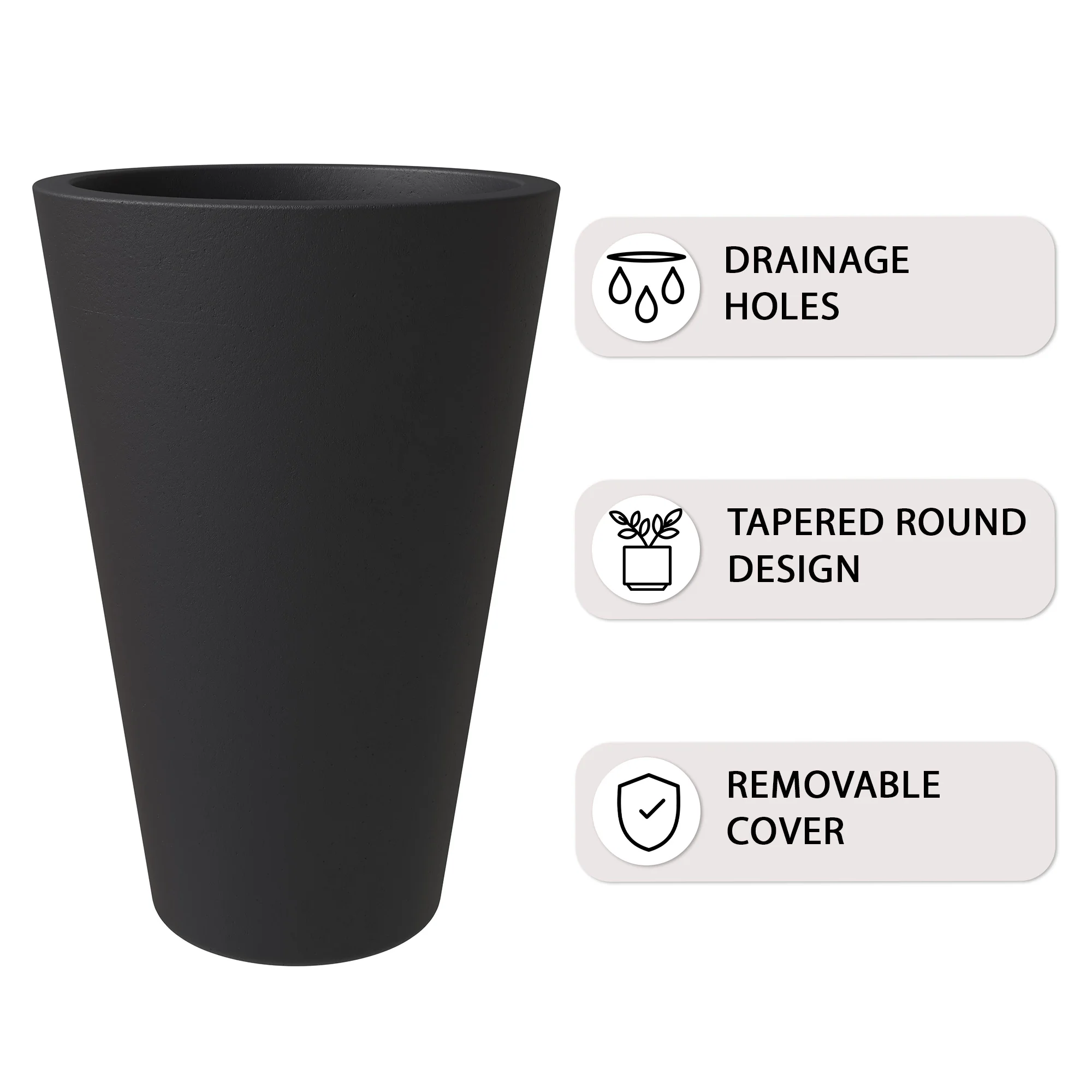 Pebble Series Poly Stone Planter 15.7." Dia 23.6" High in Black