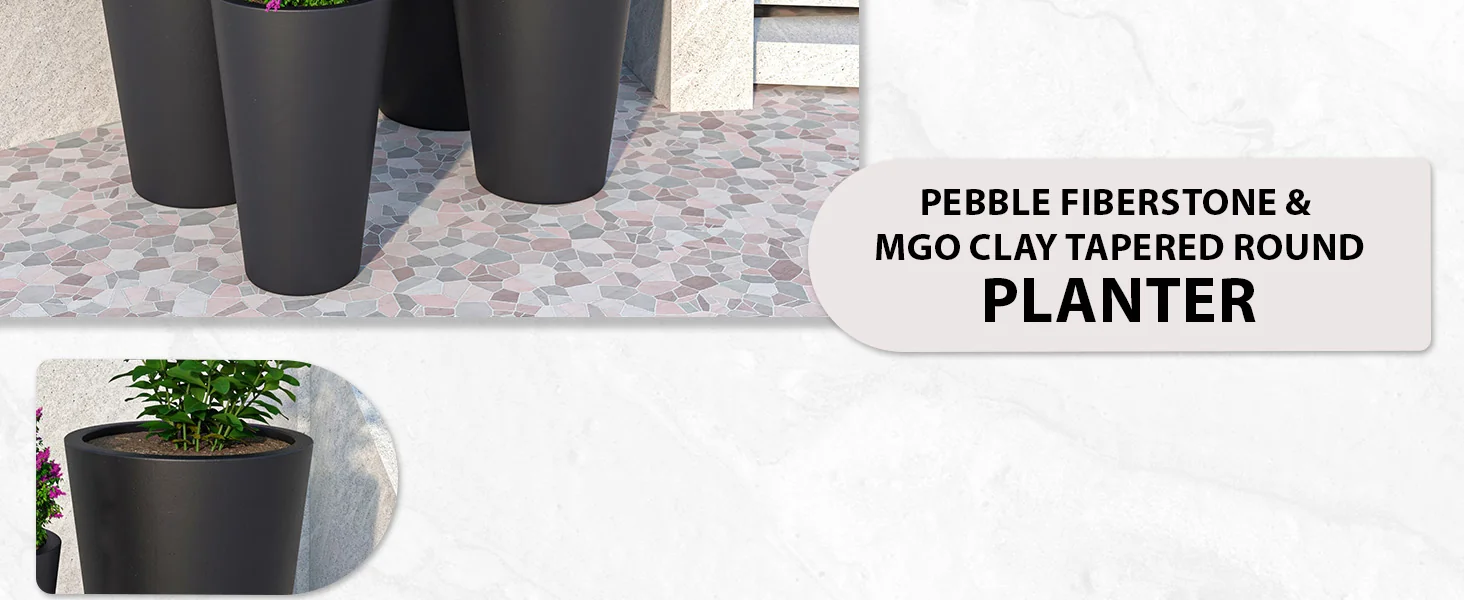 Pebble Series Poly Stone Planter 15.7." Dia 23.6" High in Black