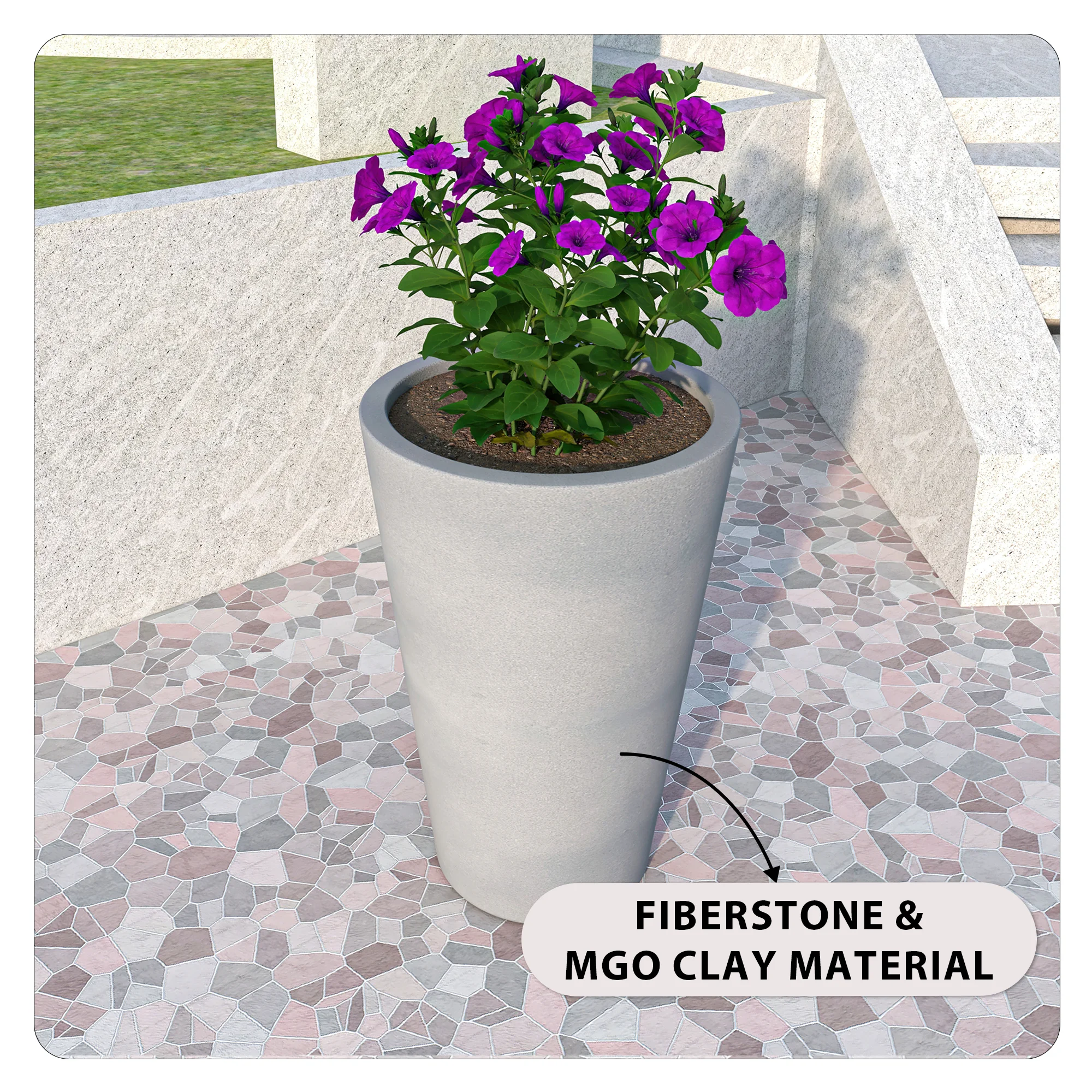 Pebble Series Poly Stone Planter 15.7." Dia 23.6" High in Grey