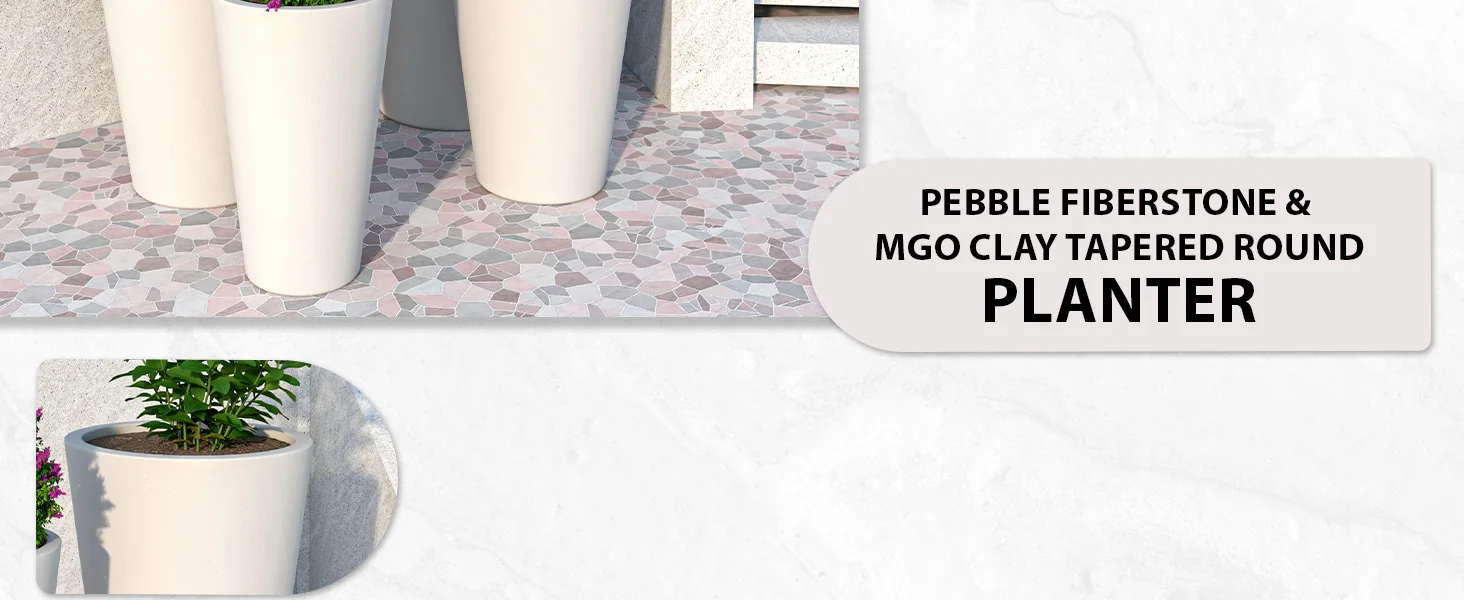 Pebble Series Poly Stone Planter 15.7." Dia 23.6" High in White