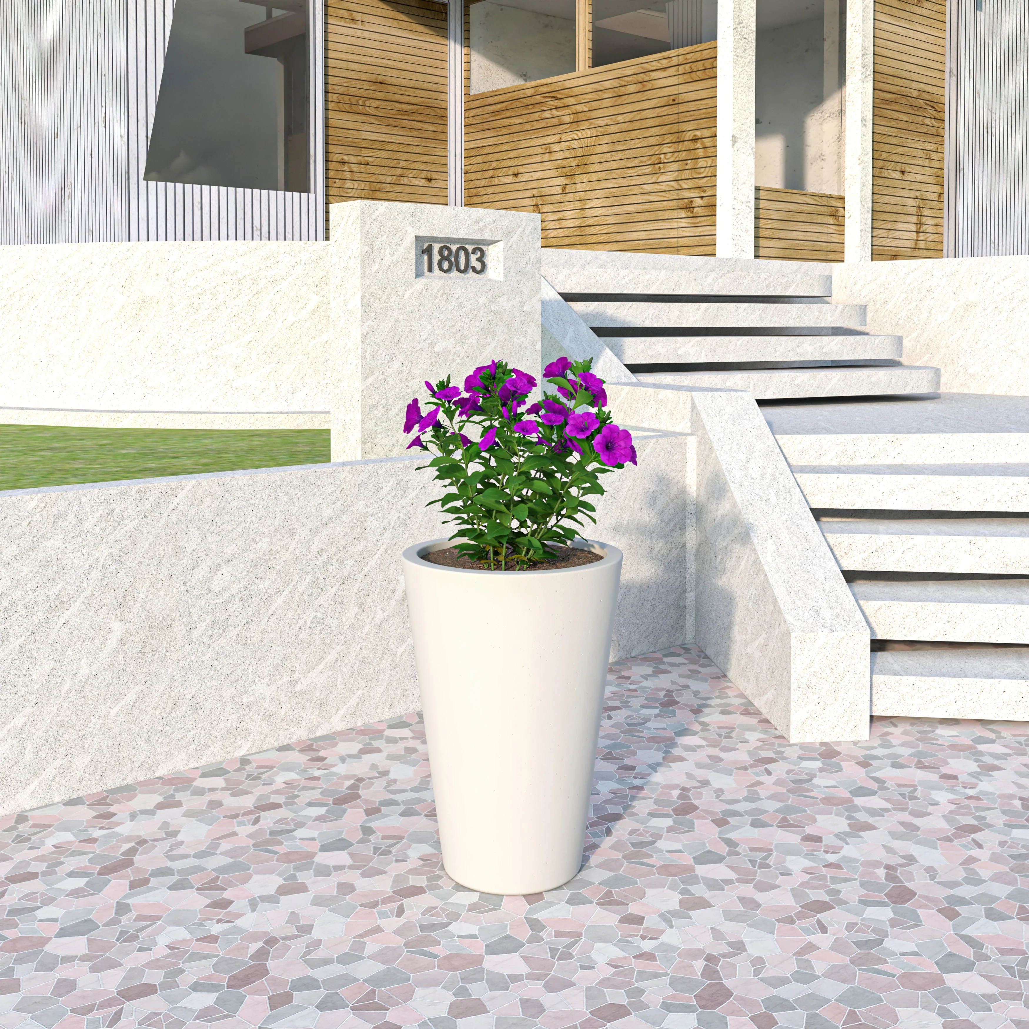 Pebble Series Poly Stone Planter 15.7." Dia 23.6" High in White