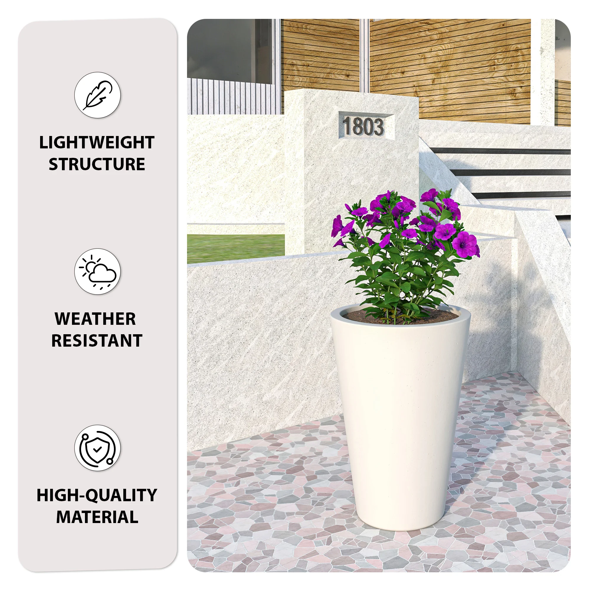 Pebble Series Poly Stone Planter 15.7." Dia 23.6" High in White
