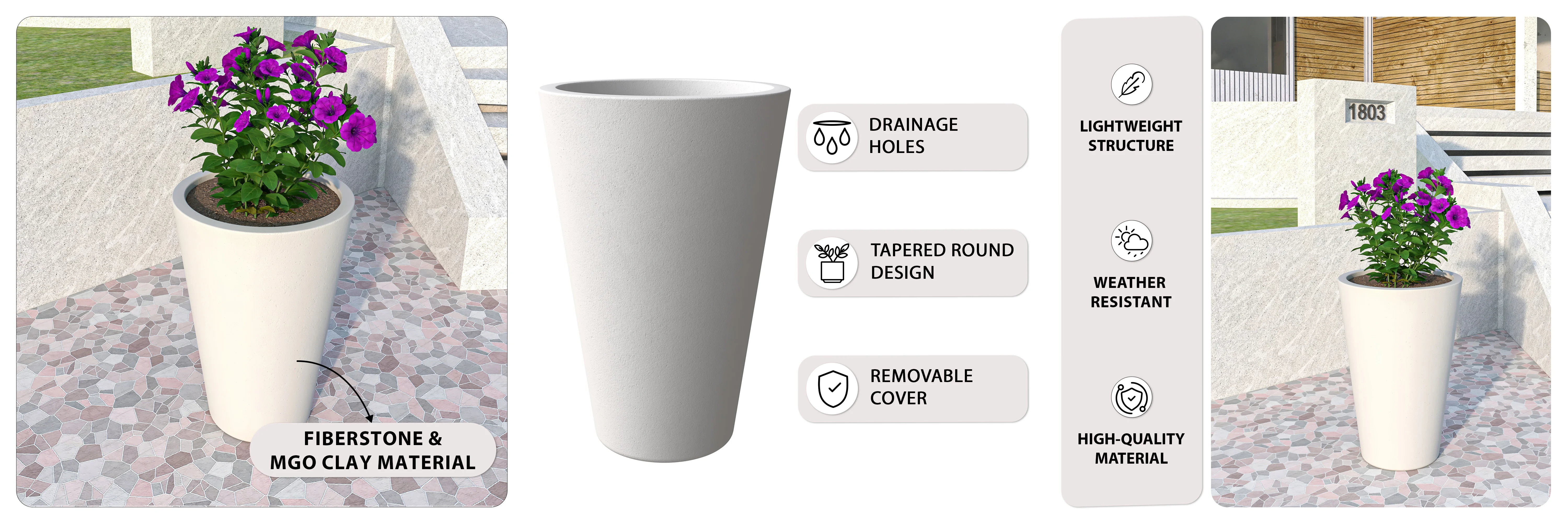 Pebble Series Poly Stone Planter 15.7." Dia 23.6" High in White