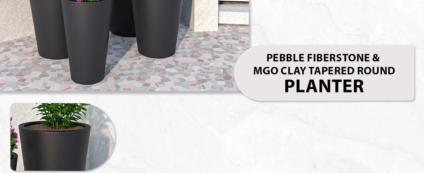 Pebble Series Poly Stone Planter 19.7." Dia 27.6" High in Black