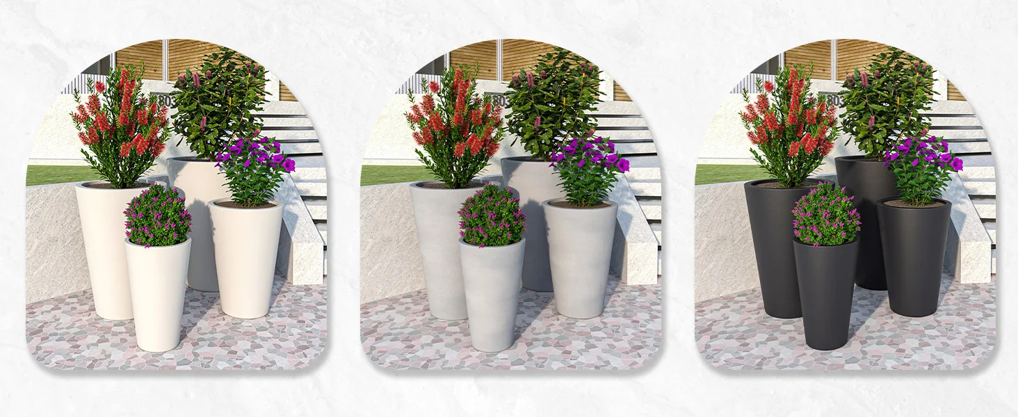 Pebble Series Poly Stone Planter 19.7." Dia 27.6" High in Grey