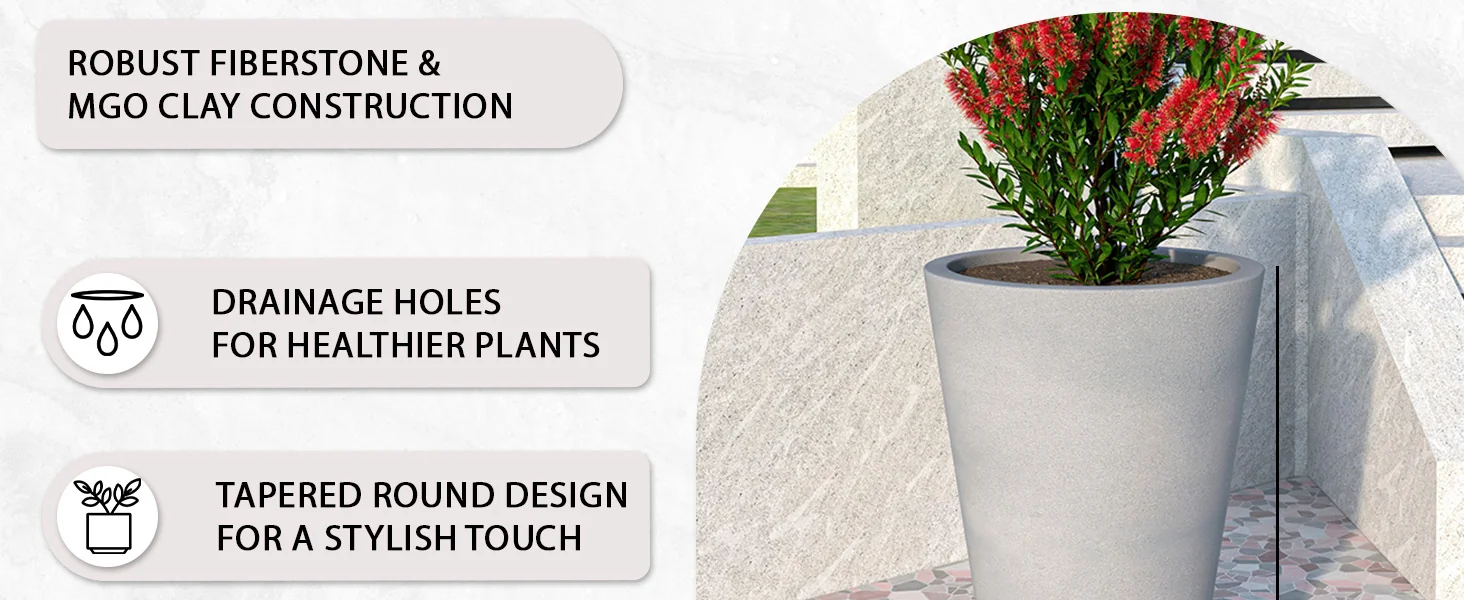 Pebble Series Poly Stone Planter 19.7." Dia 27.6" High in Grey
