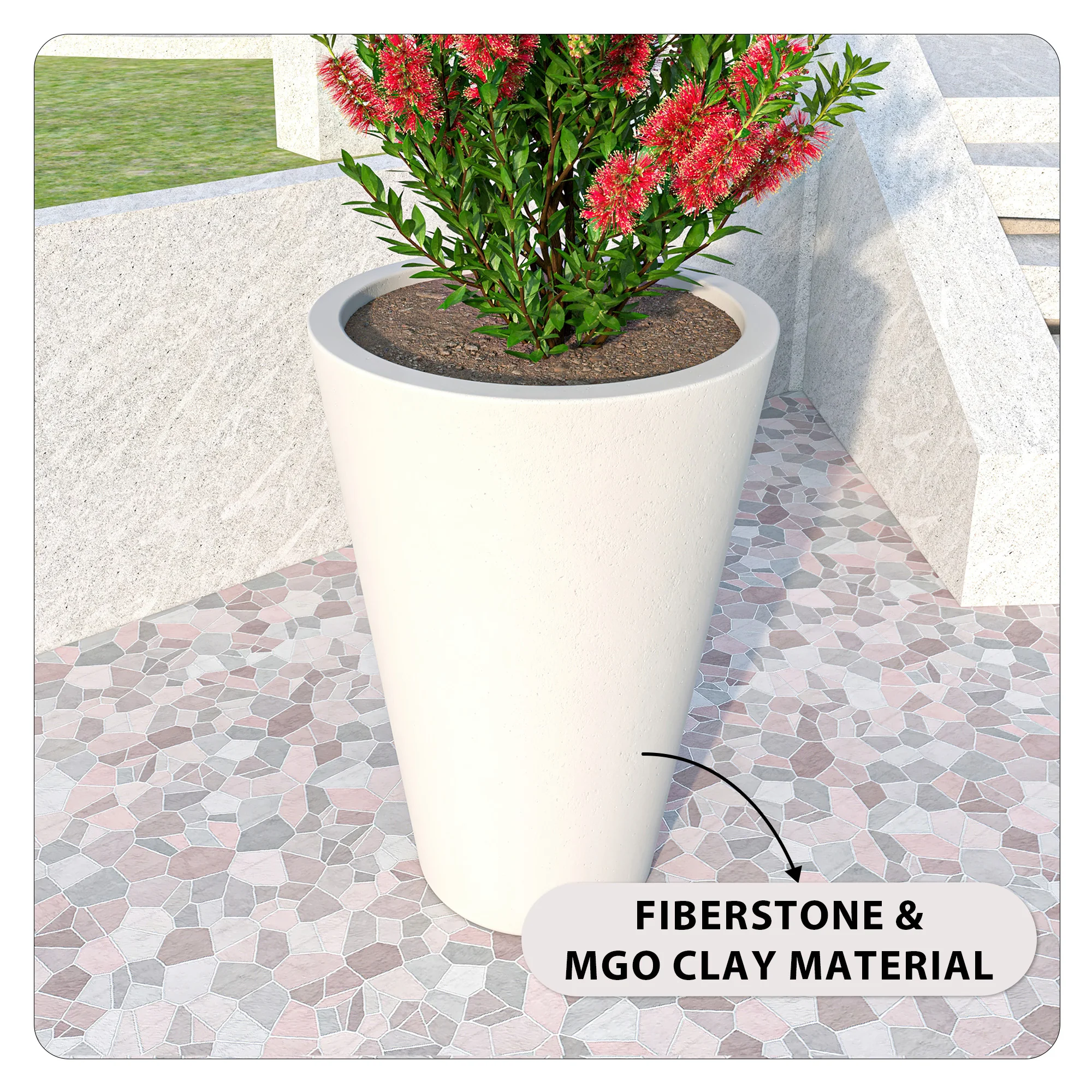 Pebble Series Poly Stone Planter 19.7." Dia 27.6" High in White