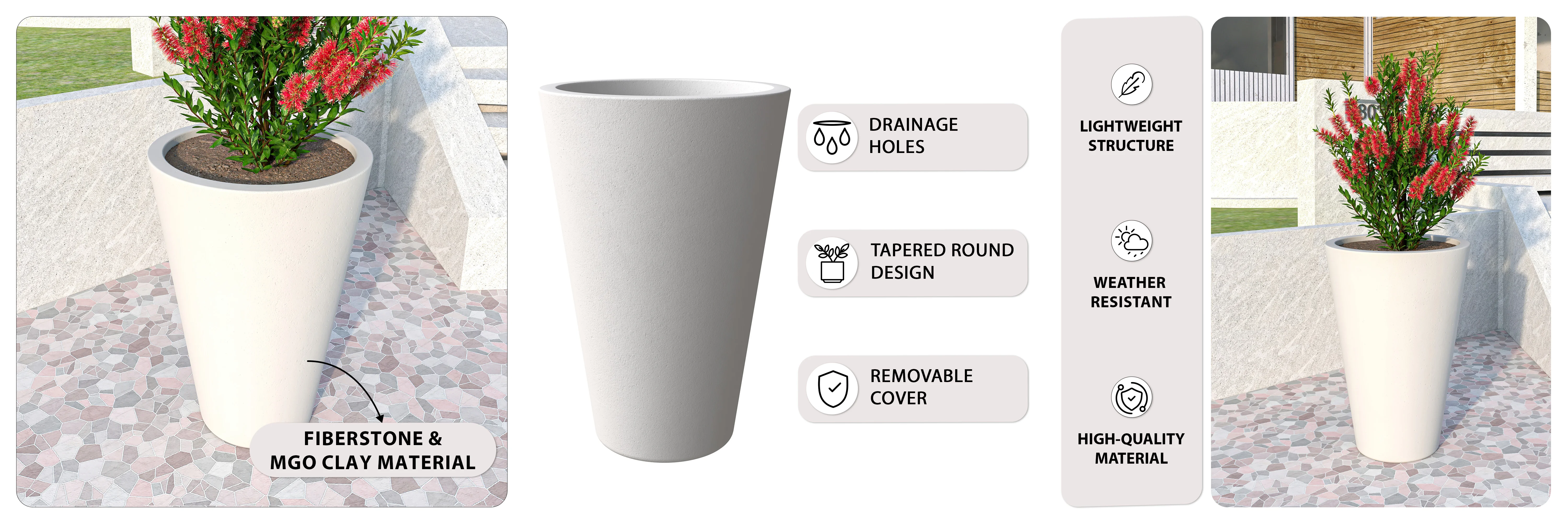 Pebble Series Poly Stone Planter 19.7." Dia 27.6" High in White