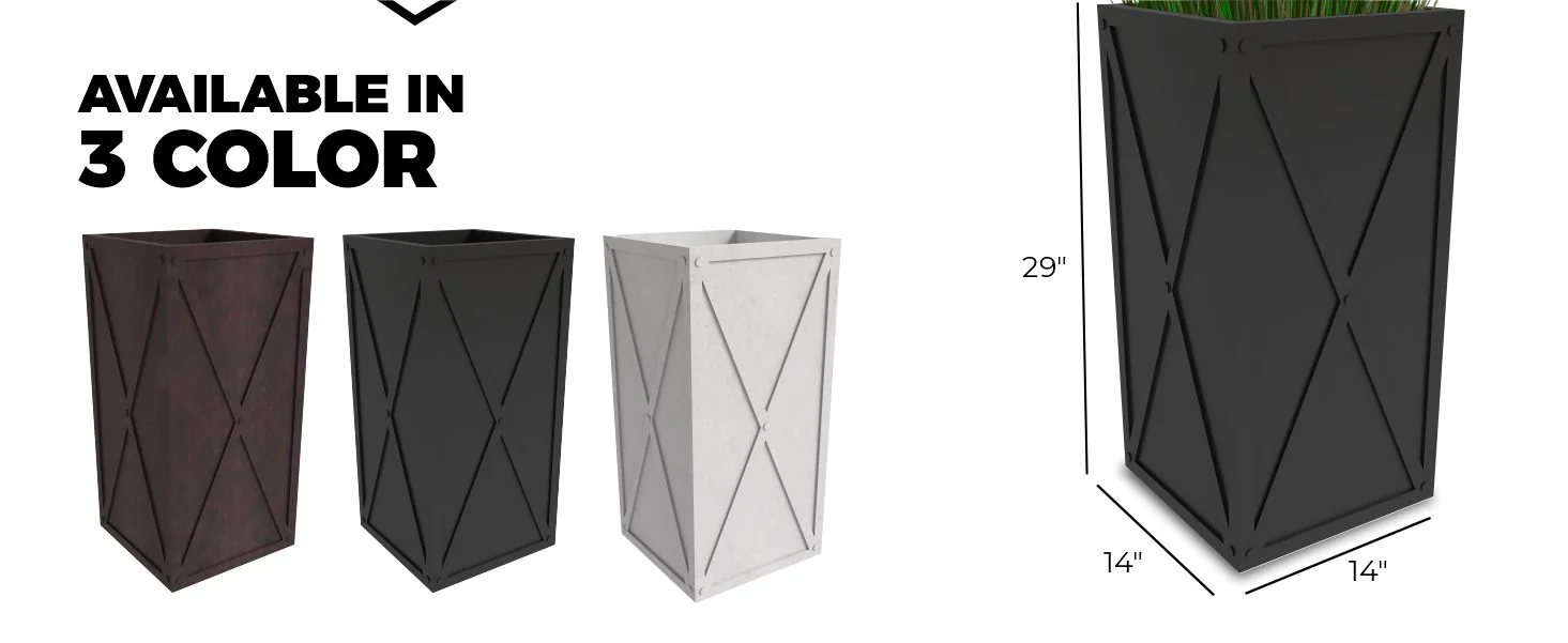 Papyrus Series Rectangle Fiber Stone Planter in Black 14.2 x 14.2, 29 High