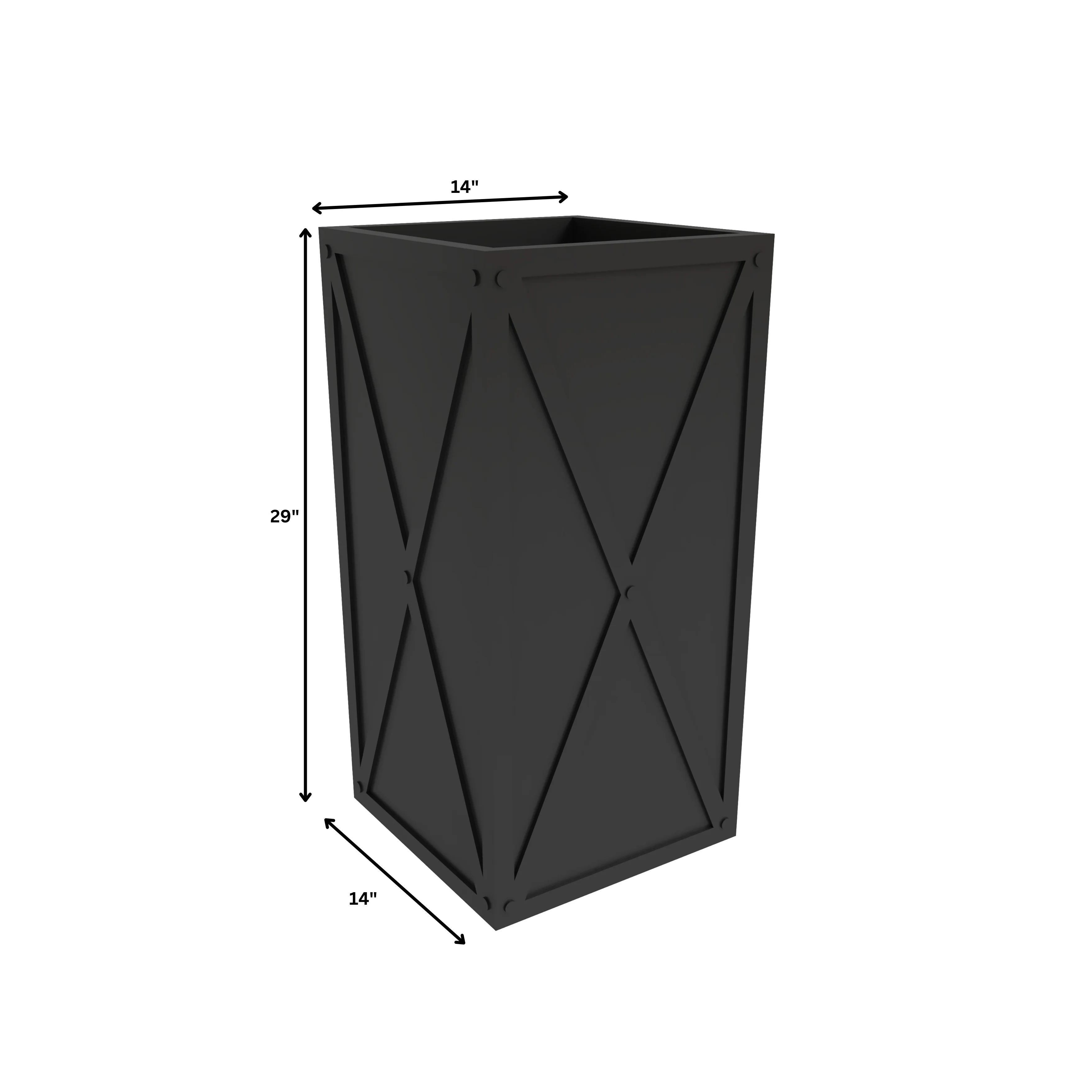 Papyrus Series Rectangle Fiber Stone Planter in Black 14.2 x 14.2, 29 High