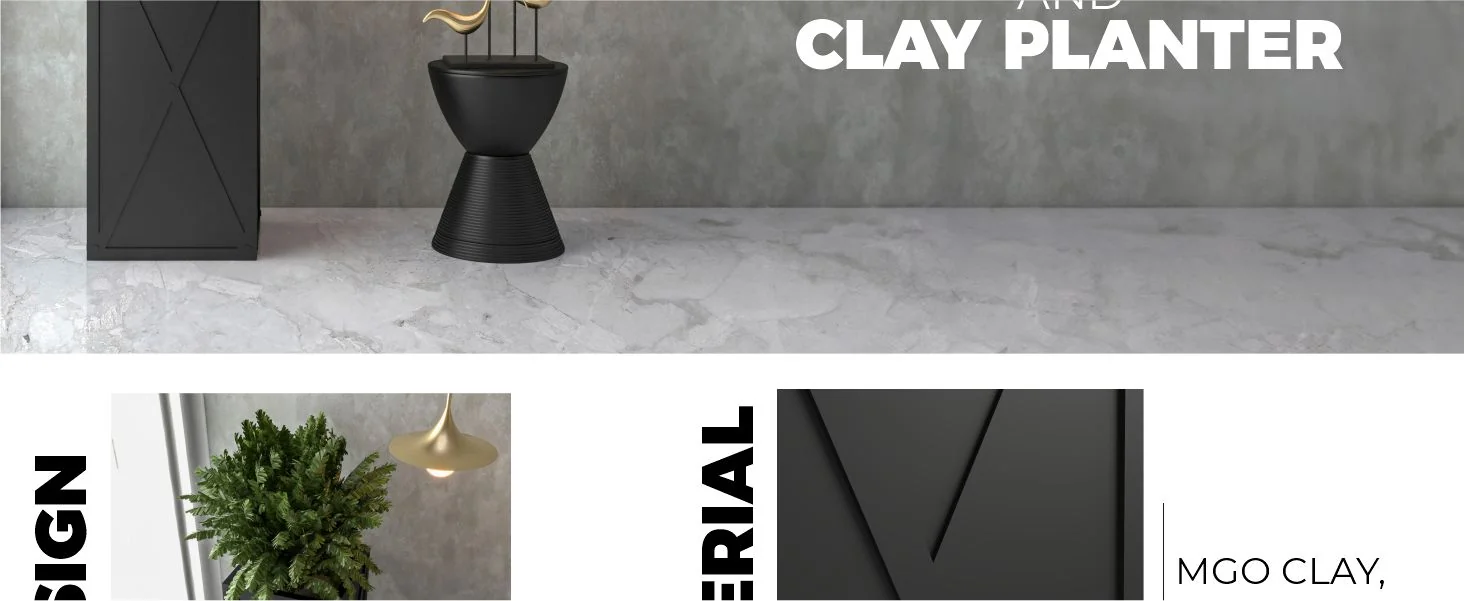 Papyrus Series Rectangle Fiber Stone Planter in Black 14.2 x 14.2, 29 High